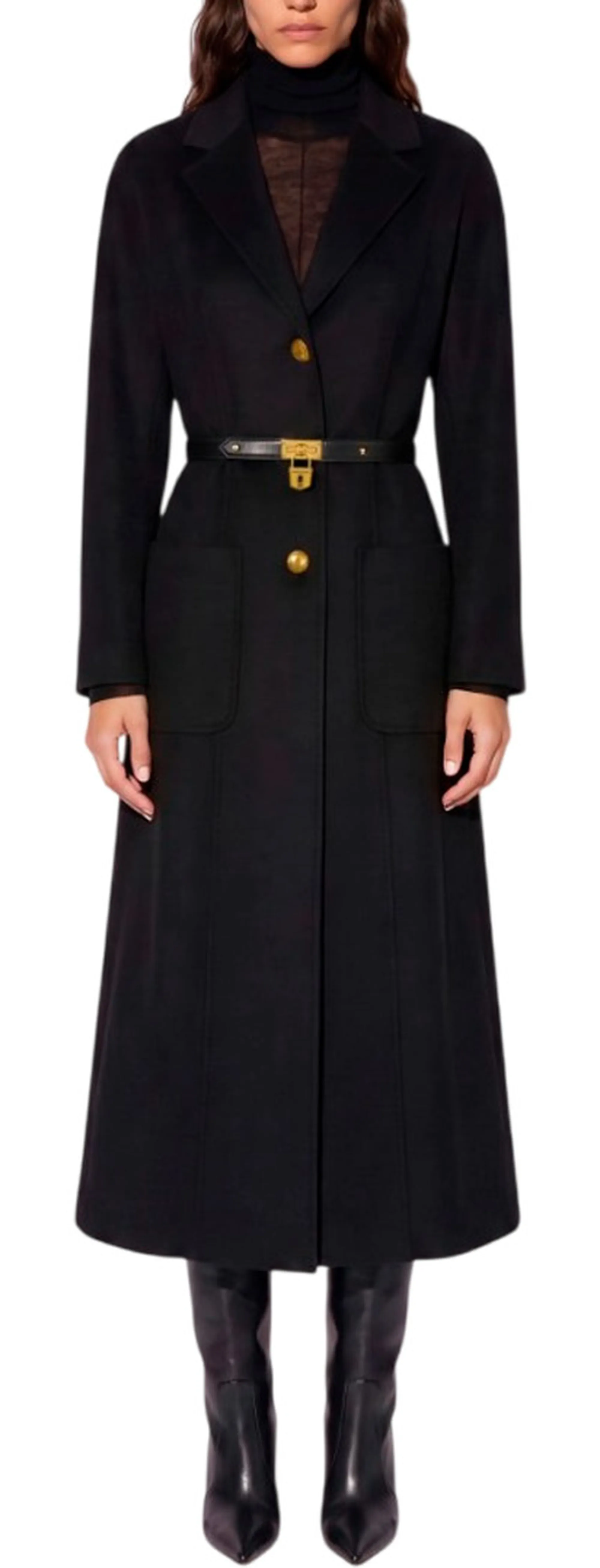 Elisabetta Franchi Cappotto In Panno Double Con Cintura Nero Cp03D67E2 189324