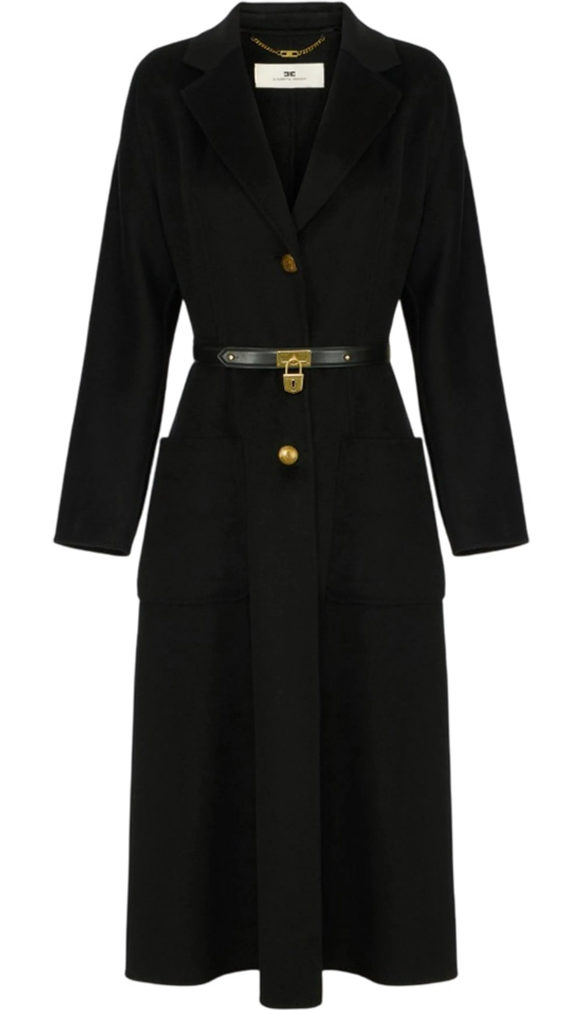 Elisabetta Franchi Cappotto In Panno Double Con Cintura Nero Cp03D67E2 189330