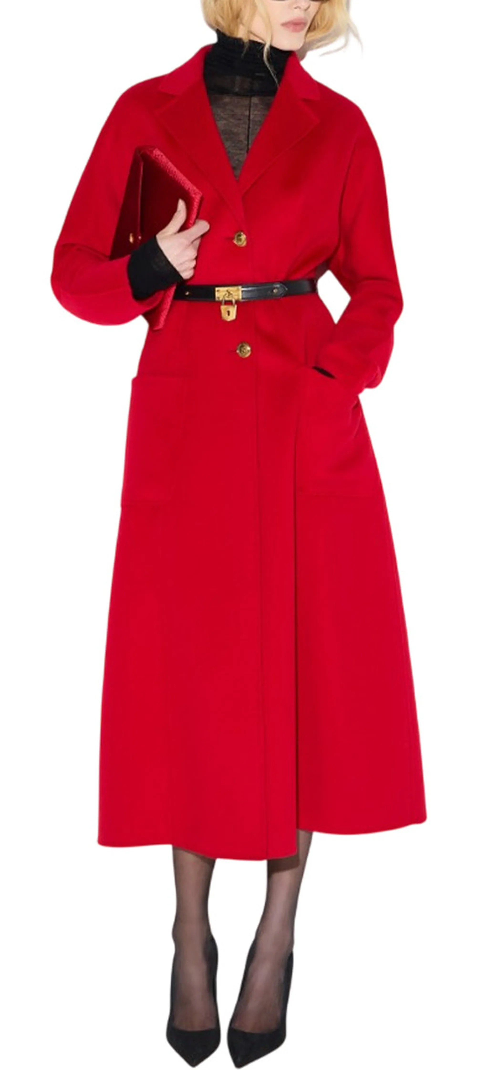 Elisabetta Franchi Cappotto In Panno Double Con Cintura Rosso Cp03D67E2 189316