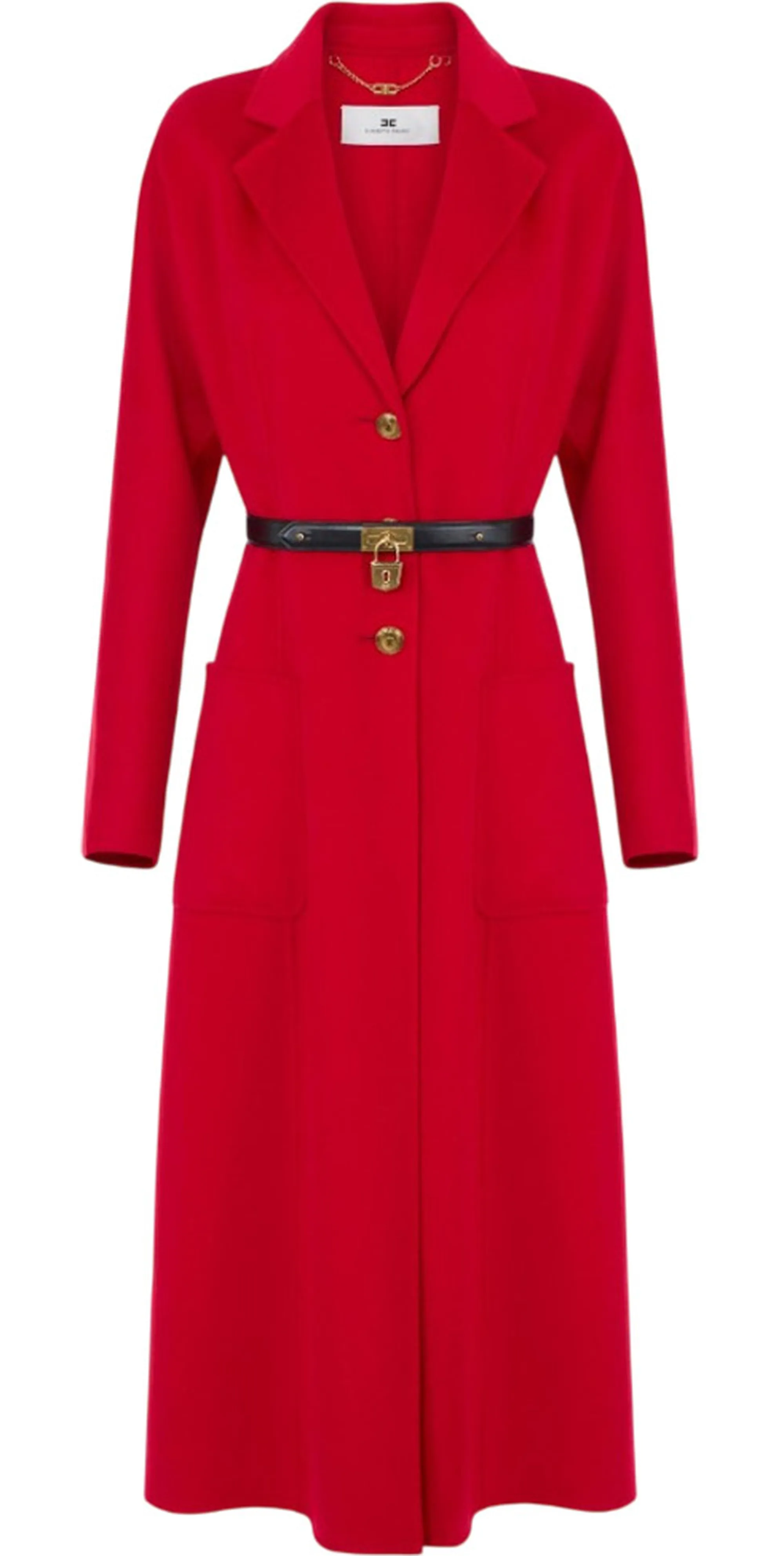 Elisabetta Franchi Cappotto In Panno Double Con Cintura Rosso Cp03D67E2 189318