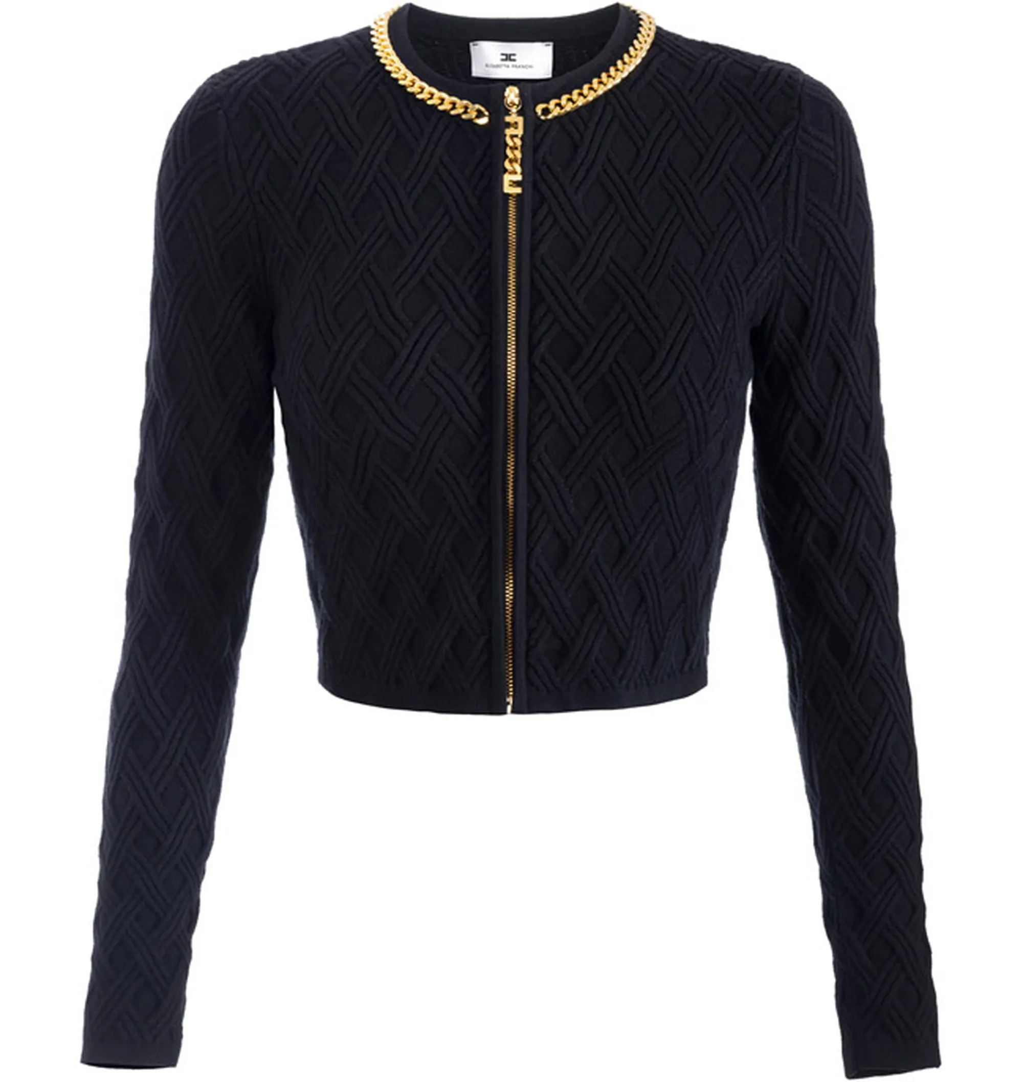 Elisabetta Franchi Cardigan In Maglia A Rombi Con Dettaglio Gioiello Mk29B56E2 153577