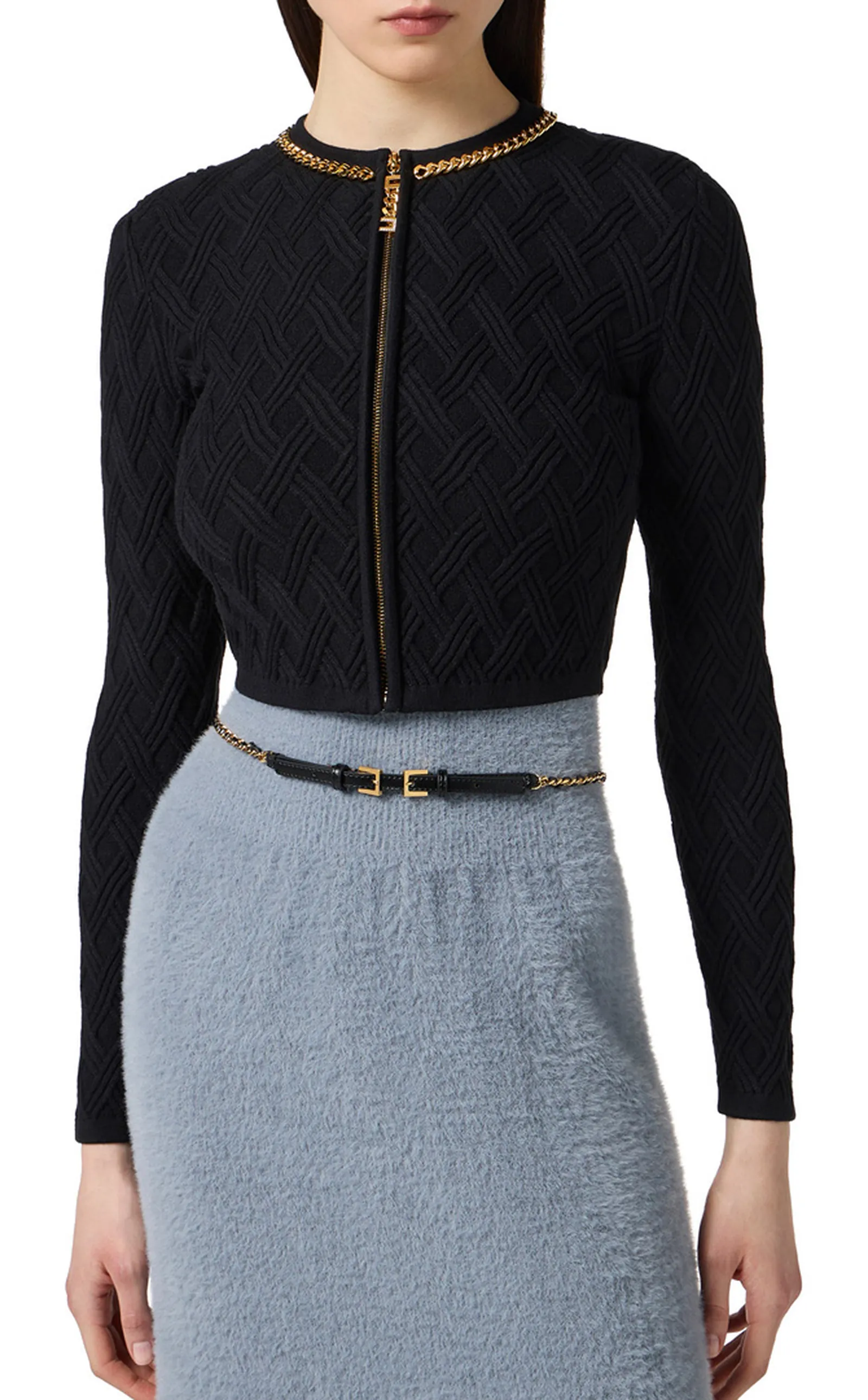 Elisabetta Franchi Cardigan In Maglia A Rombi Con Dettaglio Gioiello Mk29B56E2 153579