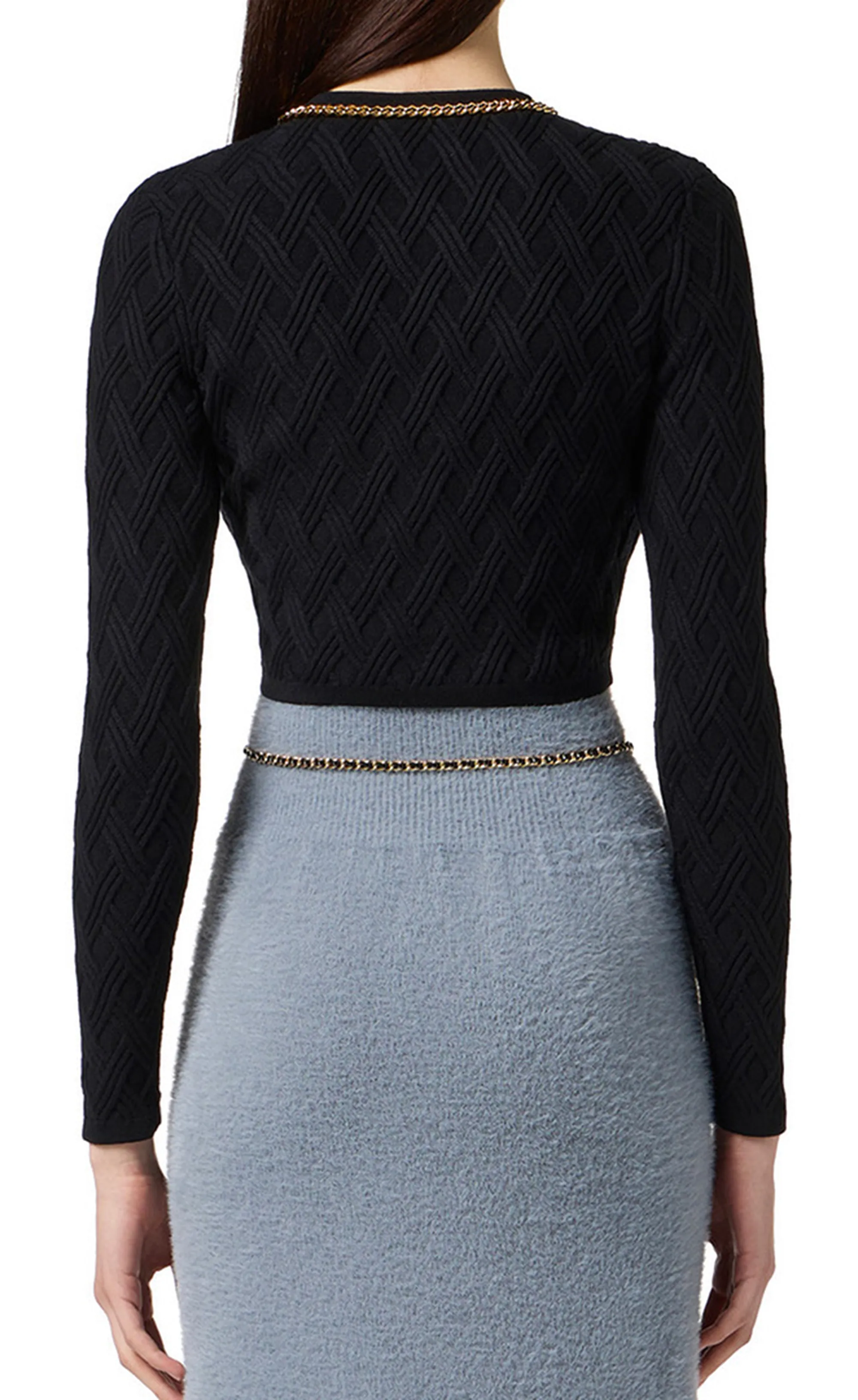 Elisabetta Franchi Cardigan In Maglia A Rombi Con Dettaglio Gioiello Mk29B56E2 153580