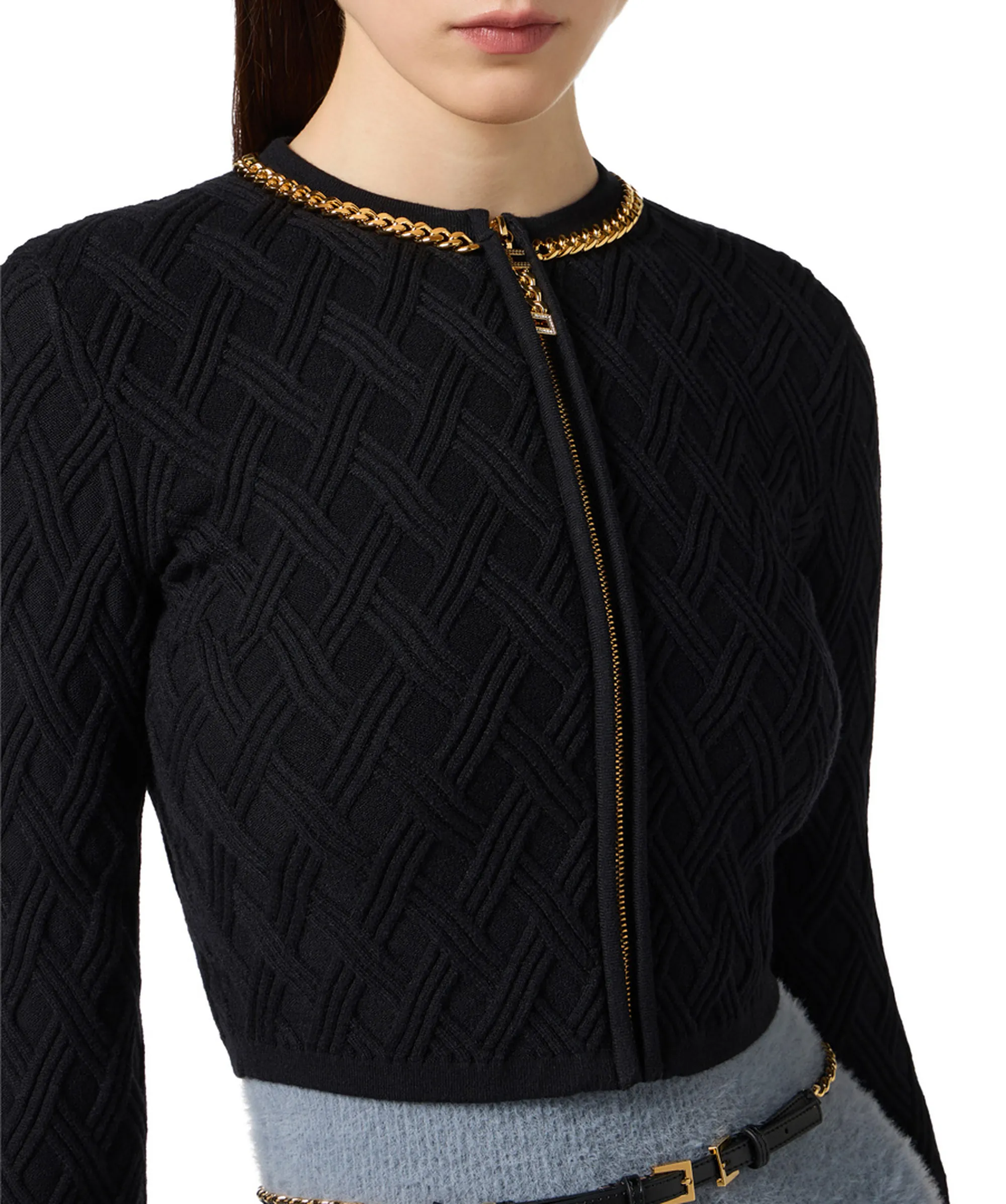 Elisabetta Franchi Cardigan In Maglia A Rombi Con Dettaglio Gioiello Mk29B56E2 153581