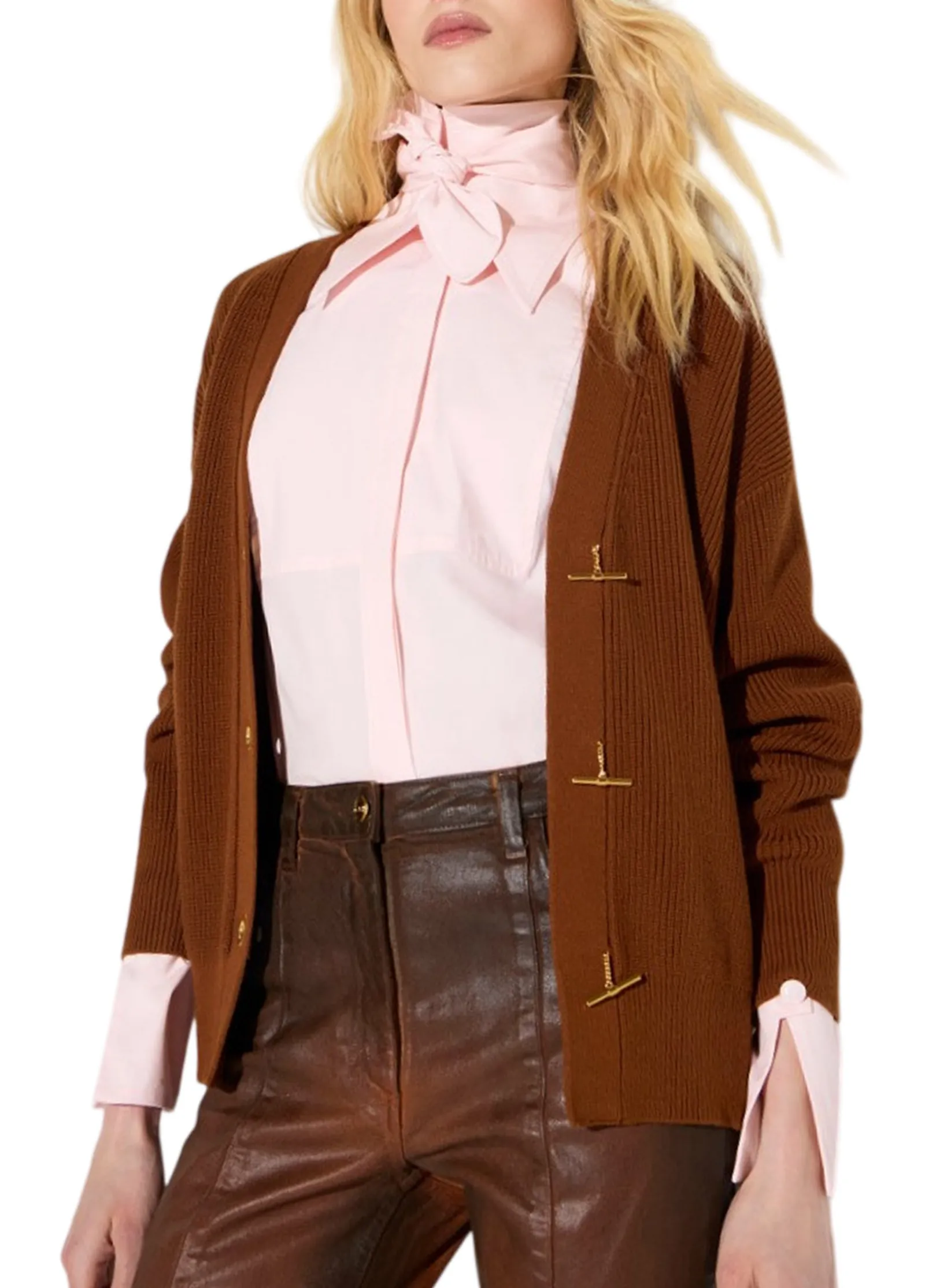 Elisabetta Franchi Cardigan In Maglia Con Bottoni Gioiello Sigaro Mk01S66E2 185112
