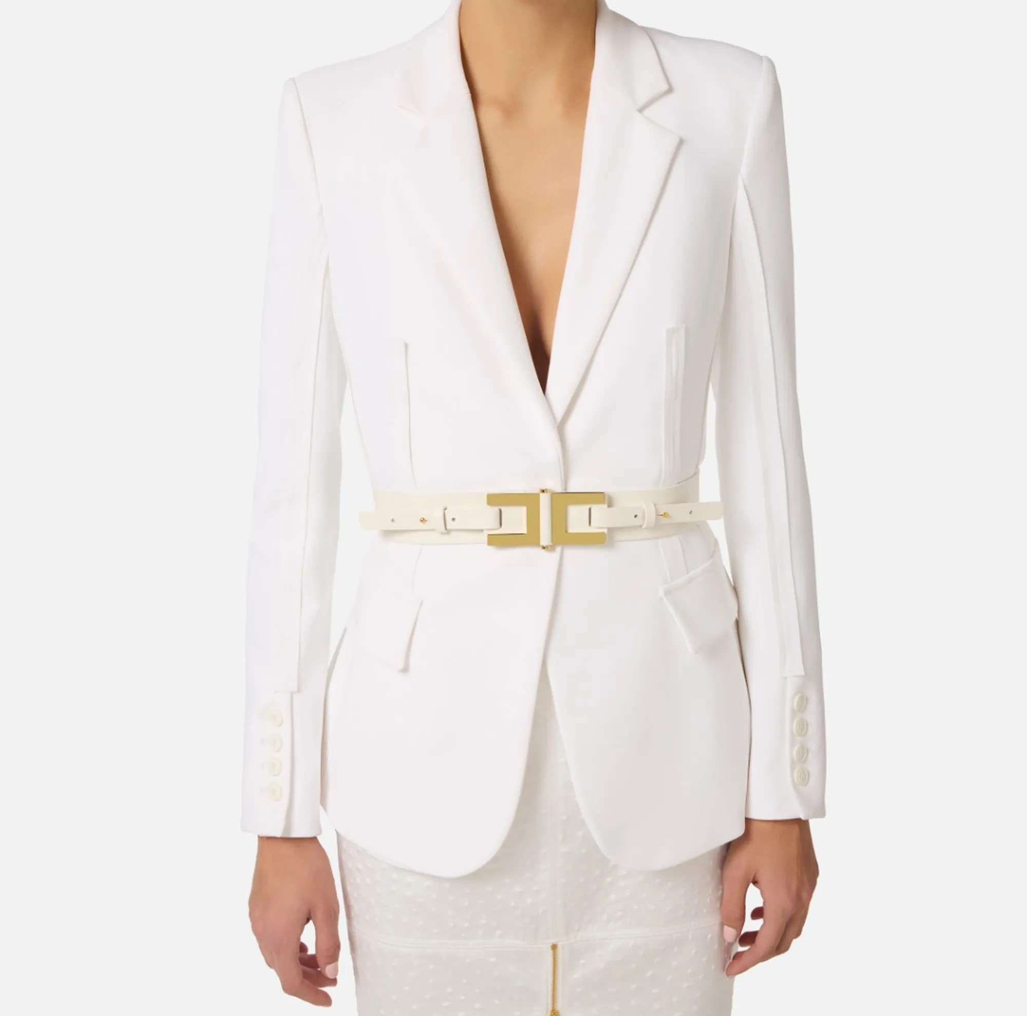 Elisabetta Franchi Cintura In Pelle Con Dettaglio Logo Avorio Ct50S61E2 172223