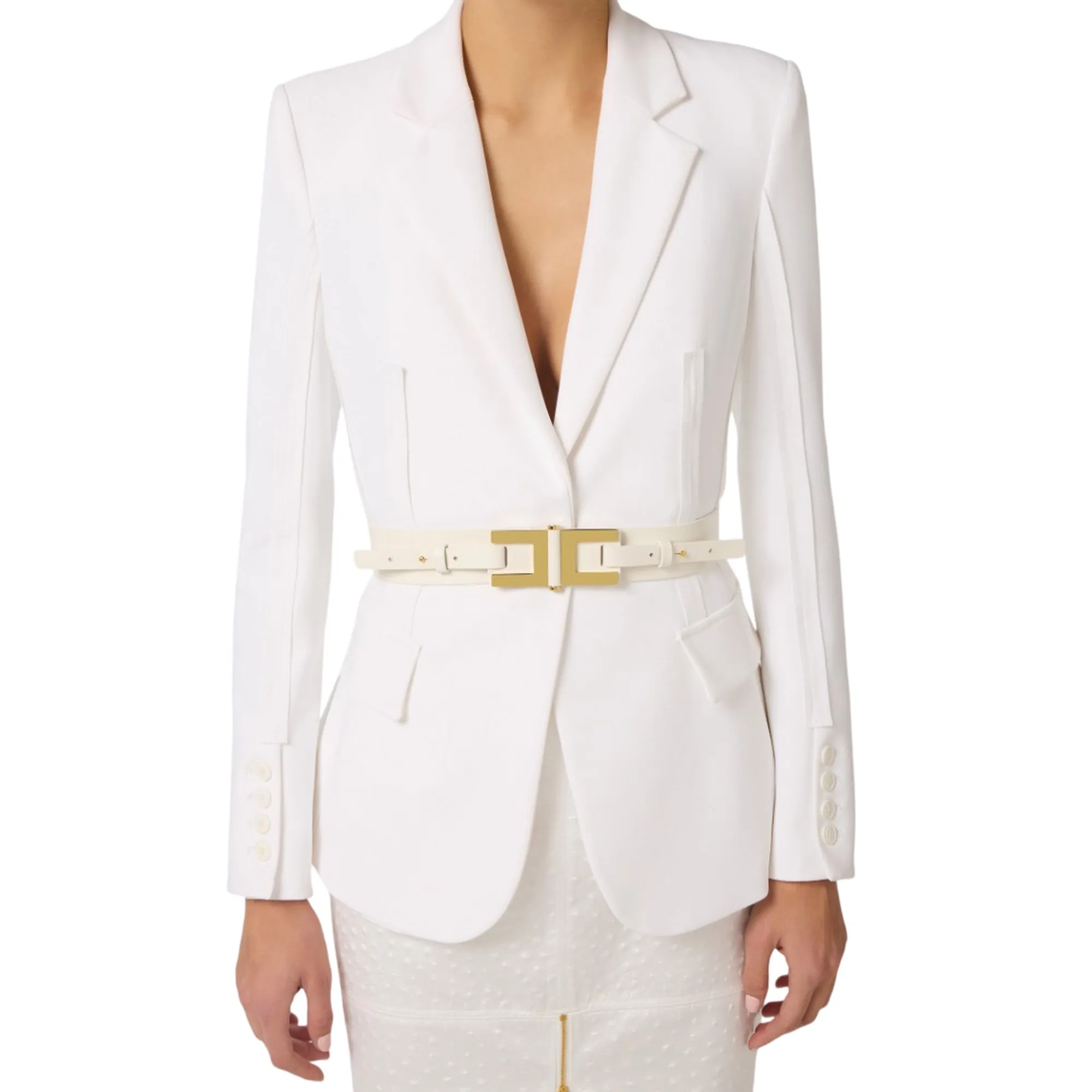 Elisabetta Franchi Cintura In Pelle Con Dettaglio Logo Avorio Ct50S61E2 179803