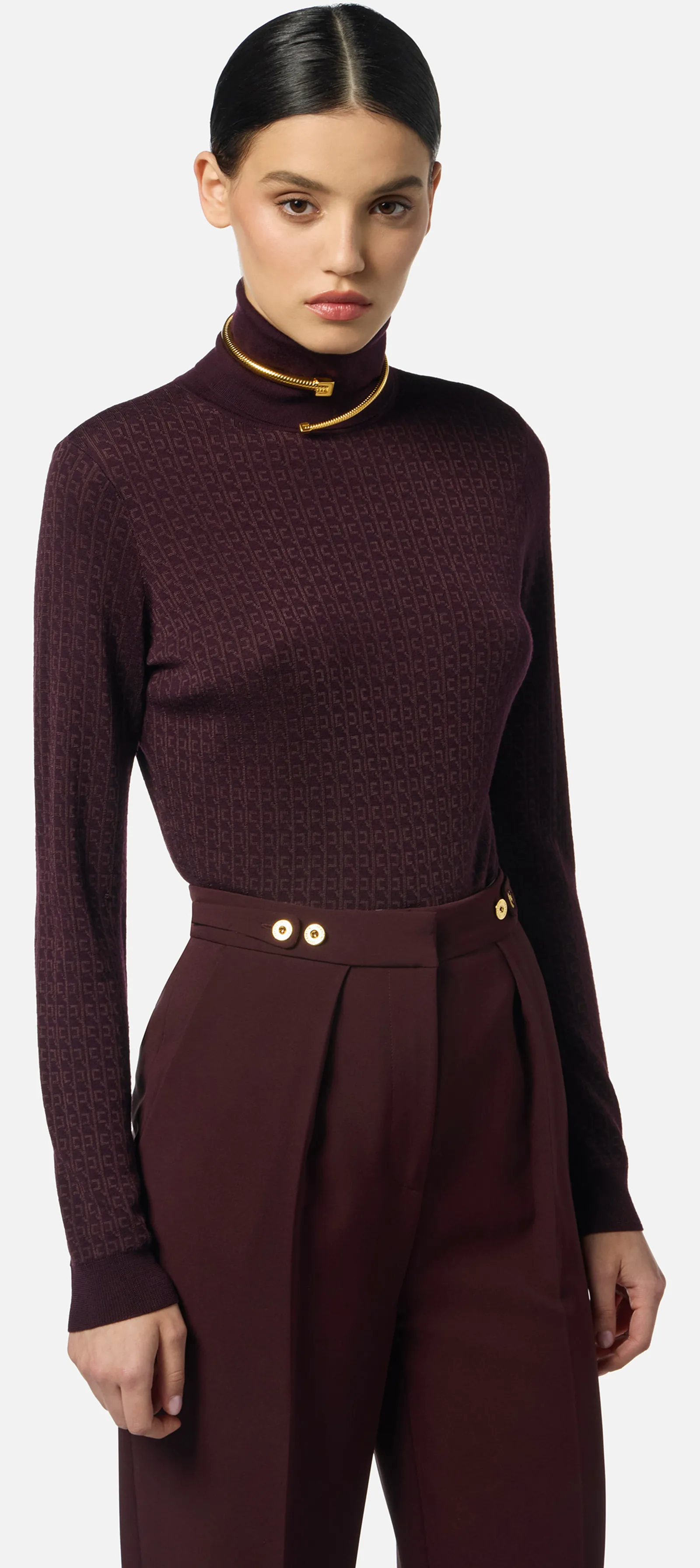 Elisabetta Franchi Dolcevita In Lana Con Micro Logo Jacquard Mk23S56E2 153164