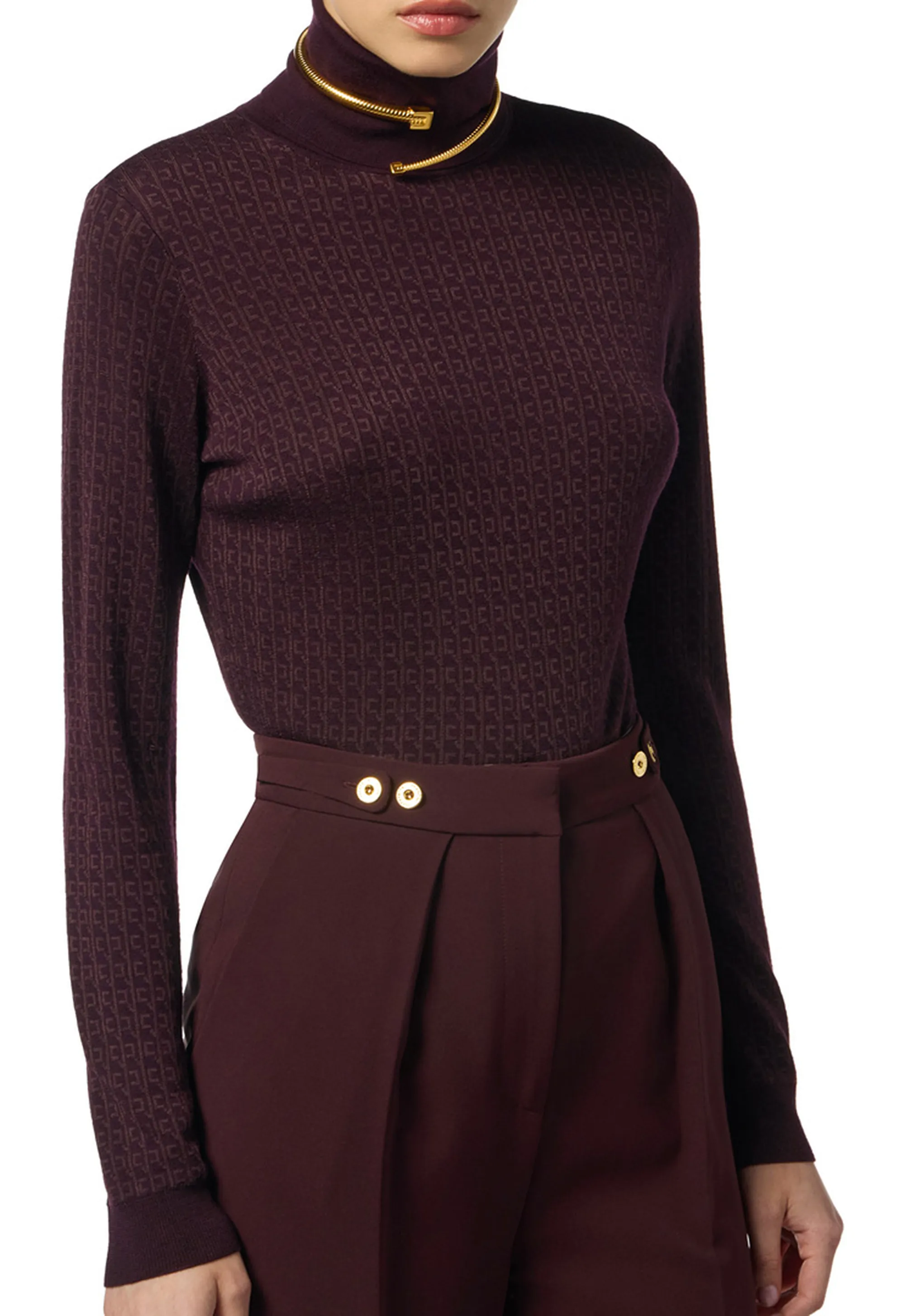 Elisabetta Franchi Dolcevita In Lana Con Micro Logo Jacquard Mk23S56E2 153584