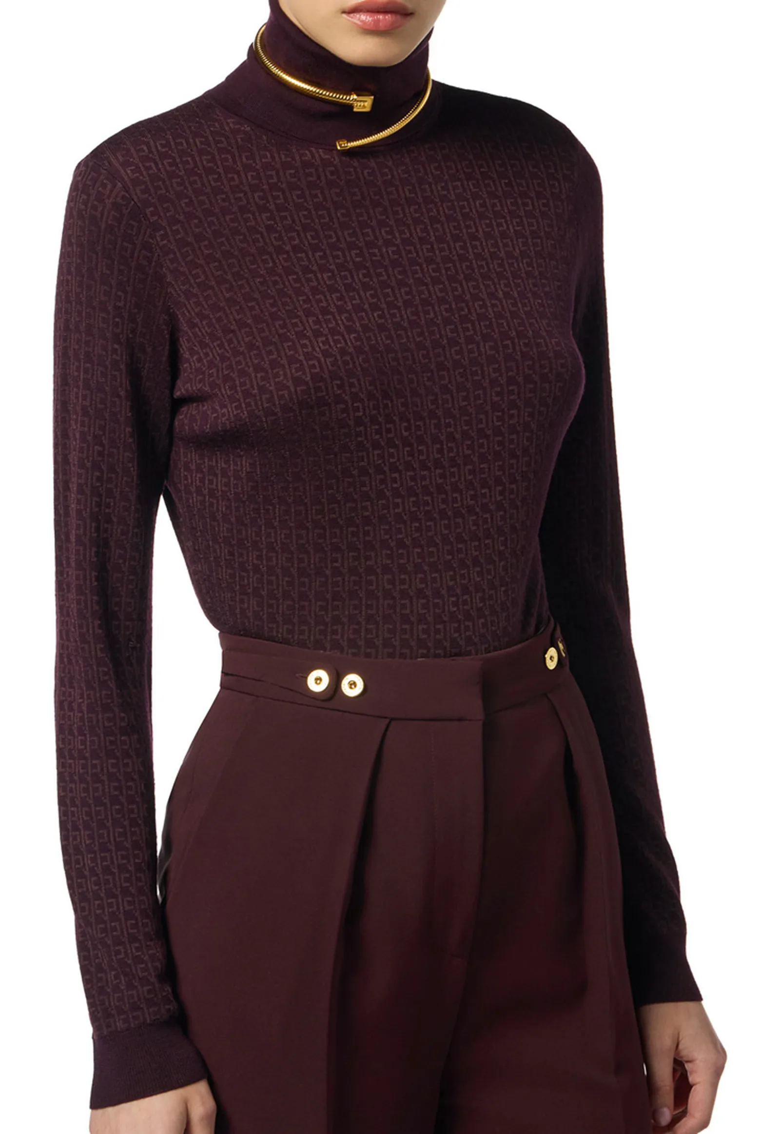 Elisabetta Franchi Dolcevita In Lana Con Micro Logo Jacquard Mk23S56E2 153584