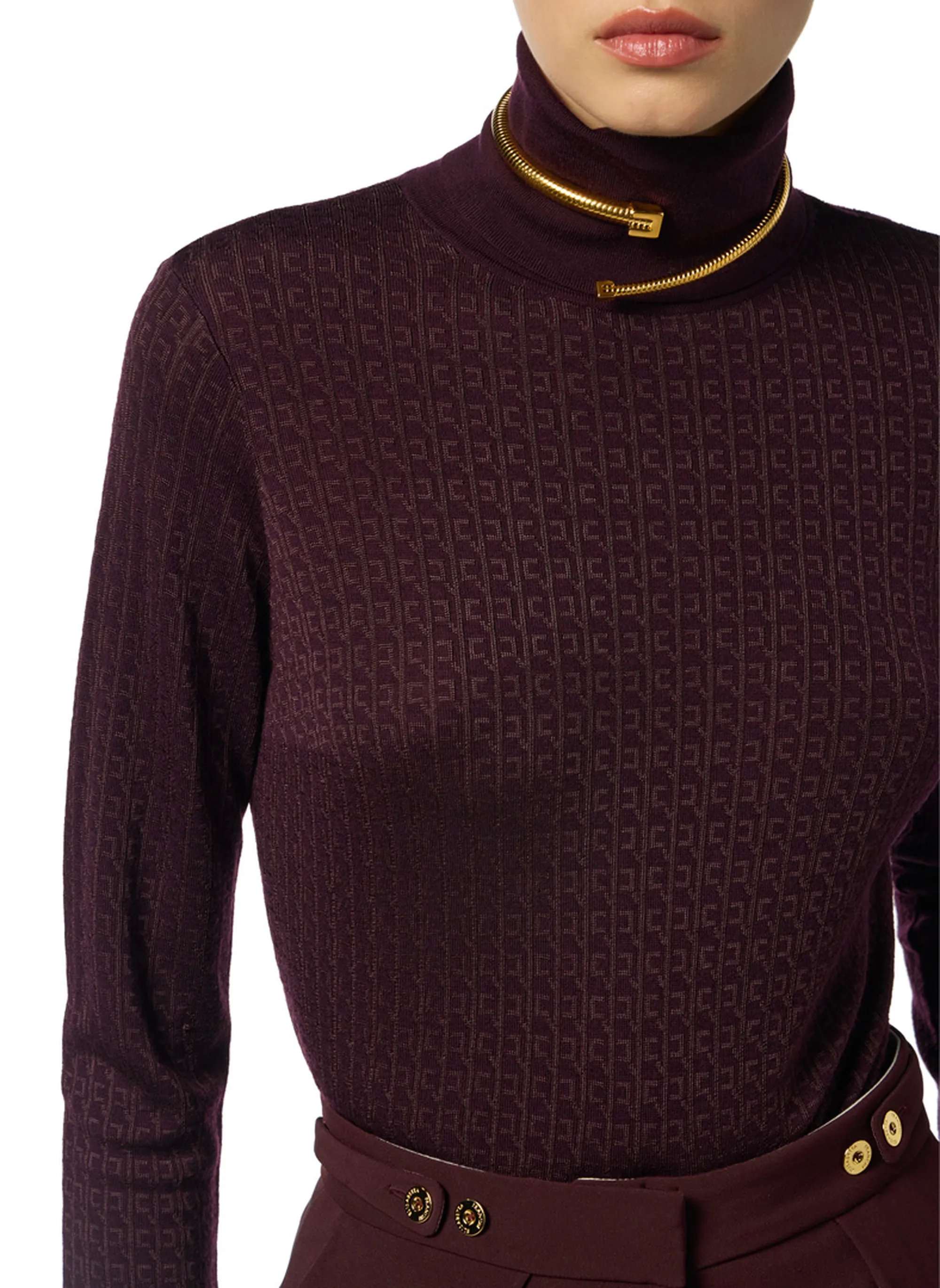 Elisabetta Franchi Dolcevita In Lana Con Micro Logo Jacquard Mk23S56E2 153585