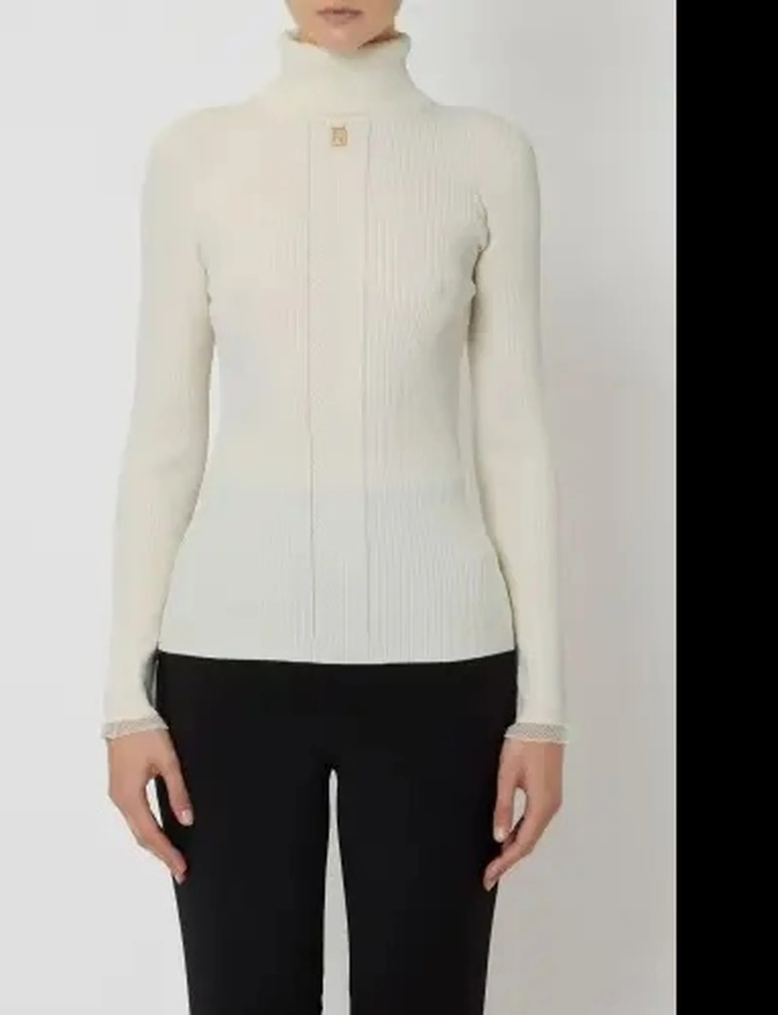 Elisabetta Franchi Dolcevita In Maglia A Coste Con Logo Burro Mk22B66E2 184505