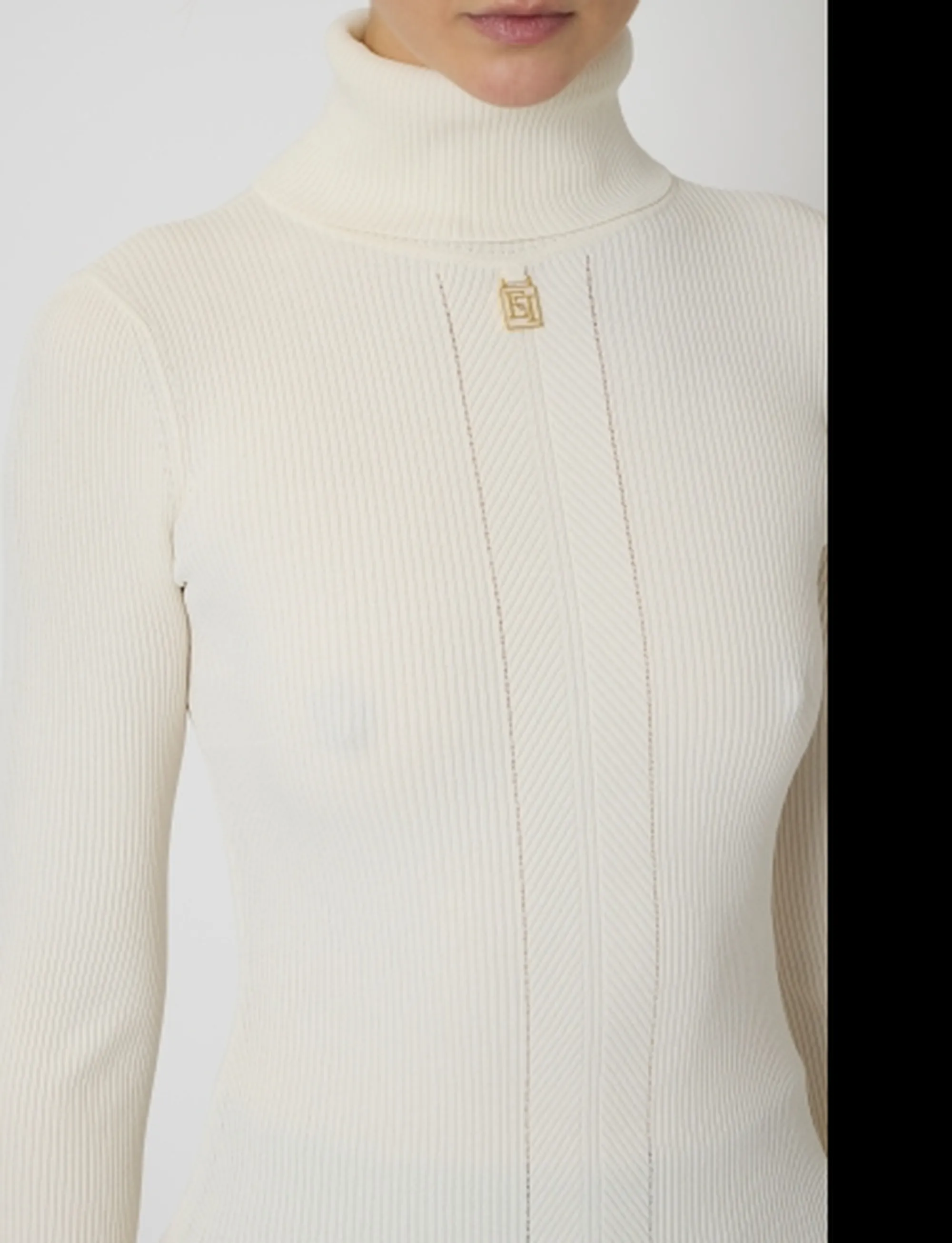 Elisabetta Franchi Dolcevita In Maglia A Coste Con Logo Burro Mk22B66E2 184506