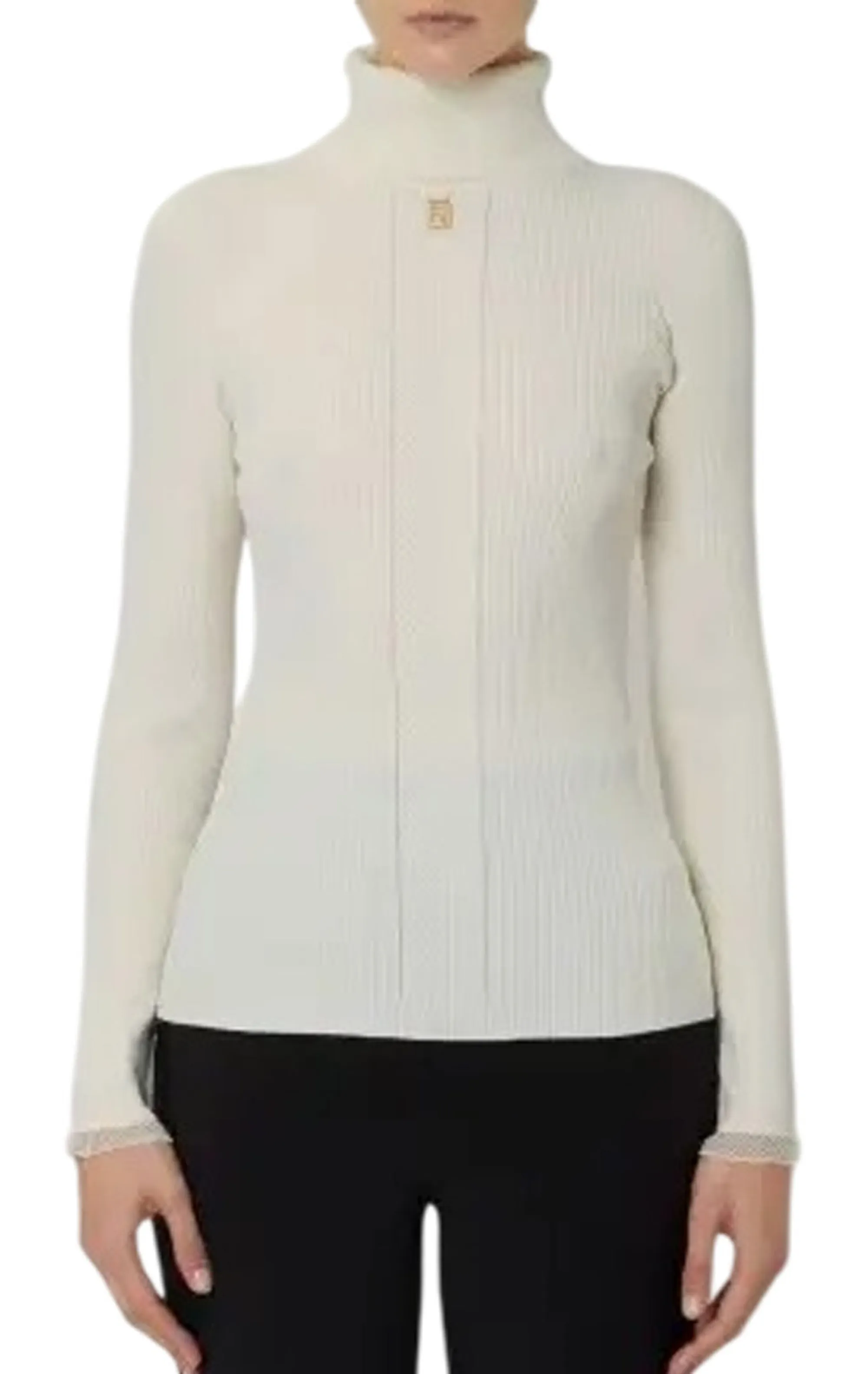 Elisabetta Franchi Dolcevita In Maglia A Coste Con Logo Burro Mk22B66E2 185050