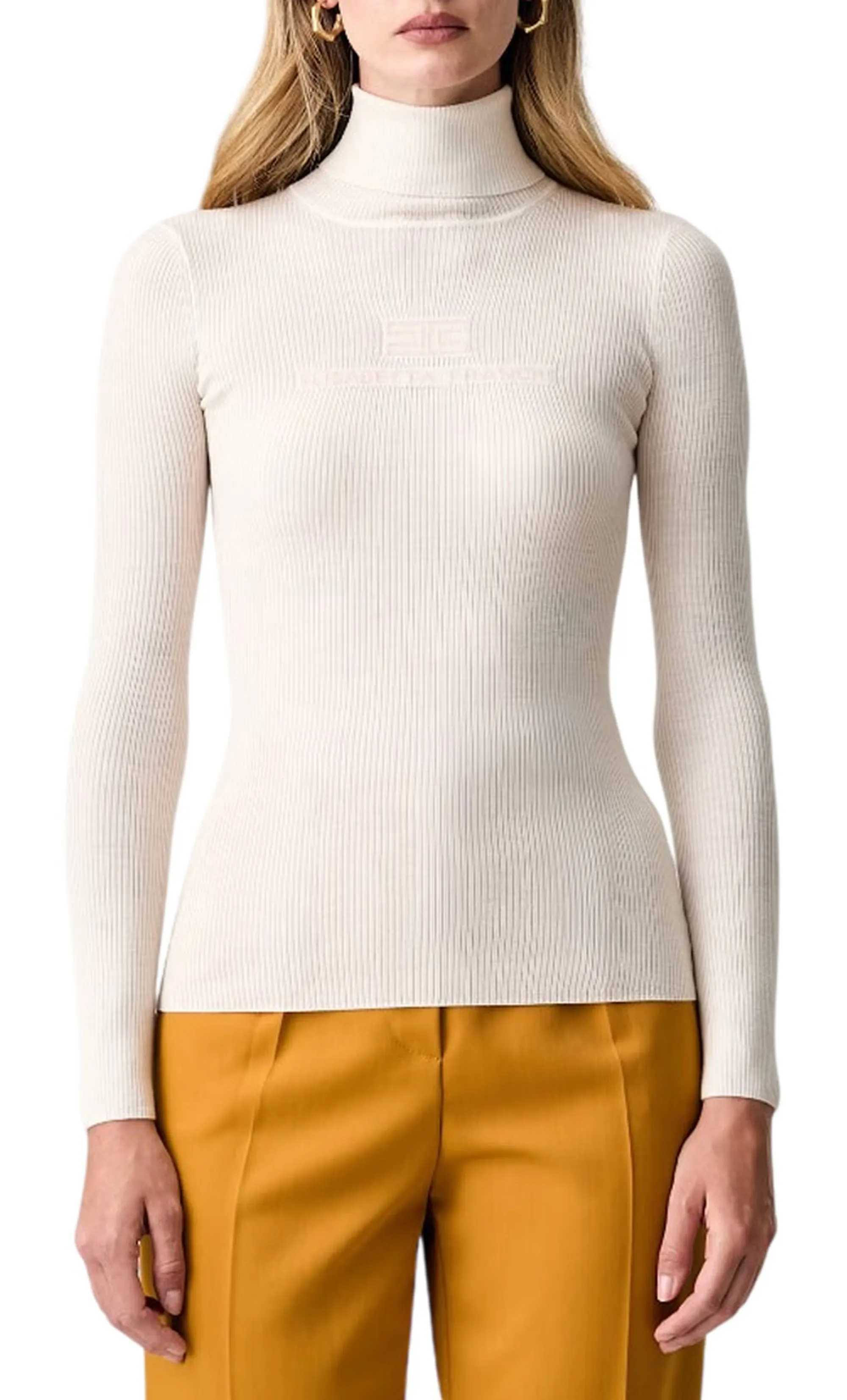 Elisabetta Franchi Dolcevita In Maglia A Costine Burro Mk18B66E2 185089