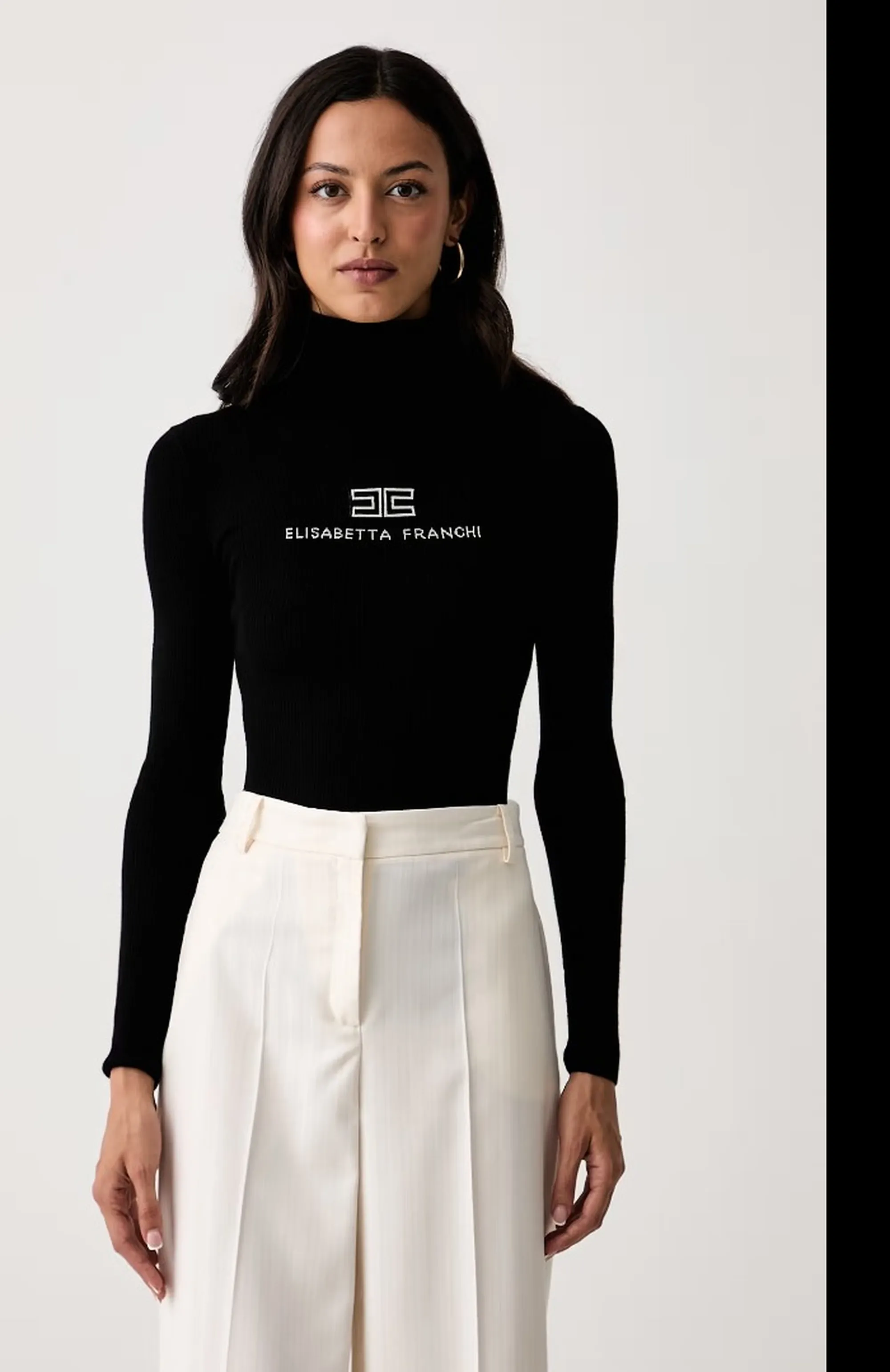Elisabetta Franchi Dolcevita In Maglia A Costine Nero Mk18B66E2 184500
