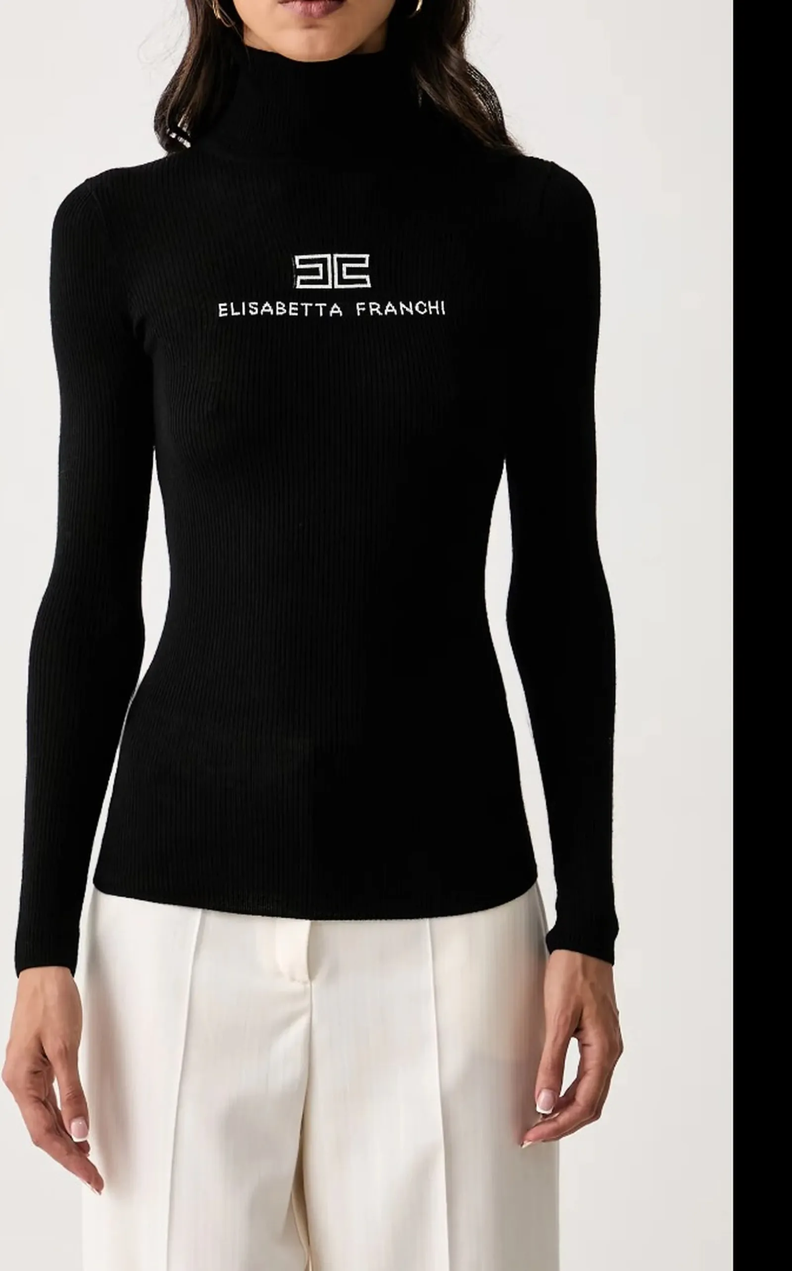 Elisabetta Franchi Dolcevita In Maglia A Costine Nero Mk18B66E2 184503