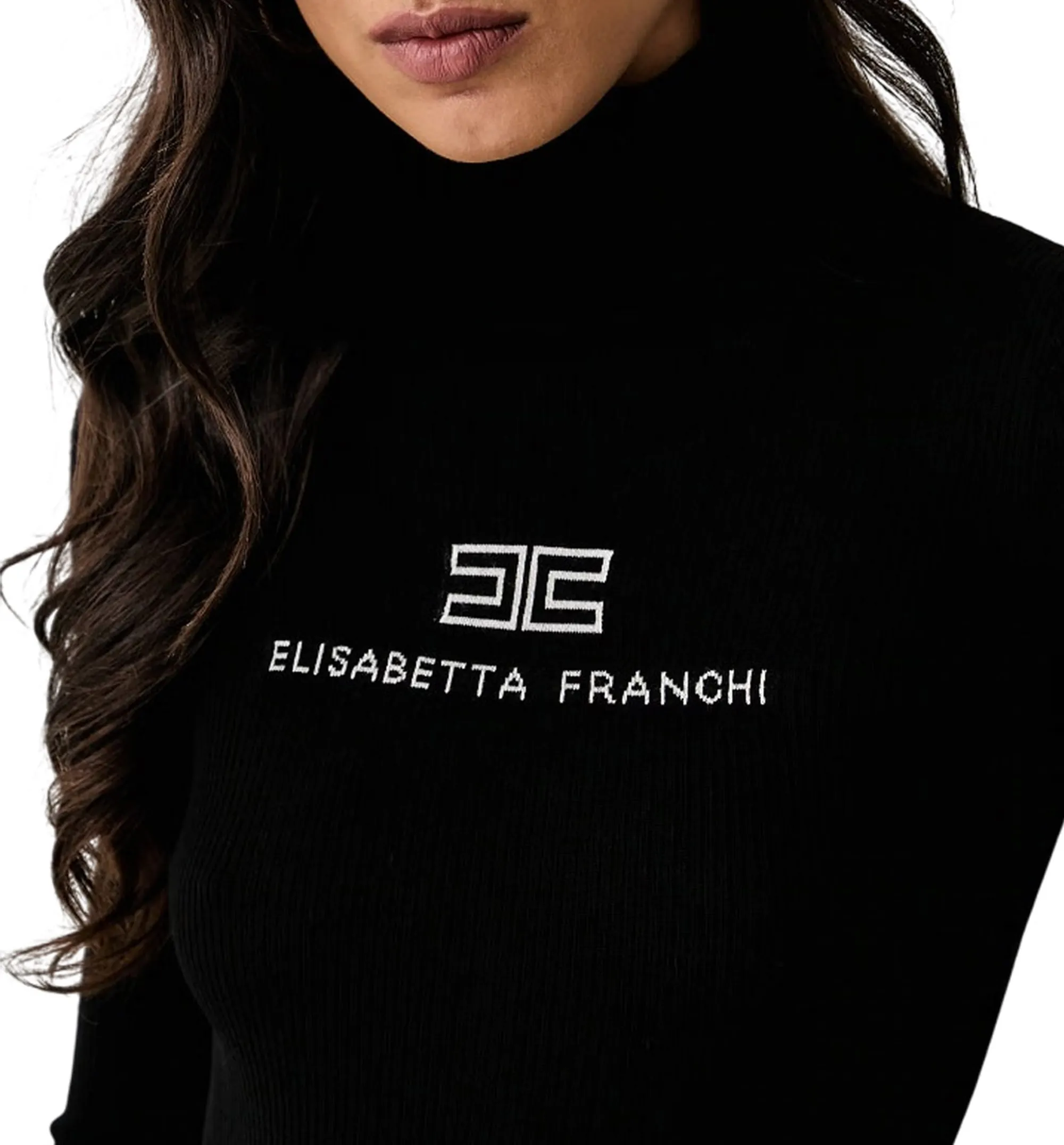 Elisabetta Franchi Dolcevita In Maglia A Costine Nero Mk18B66E2 185095