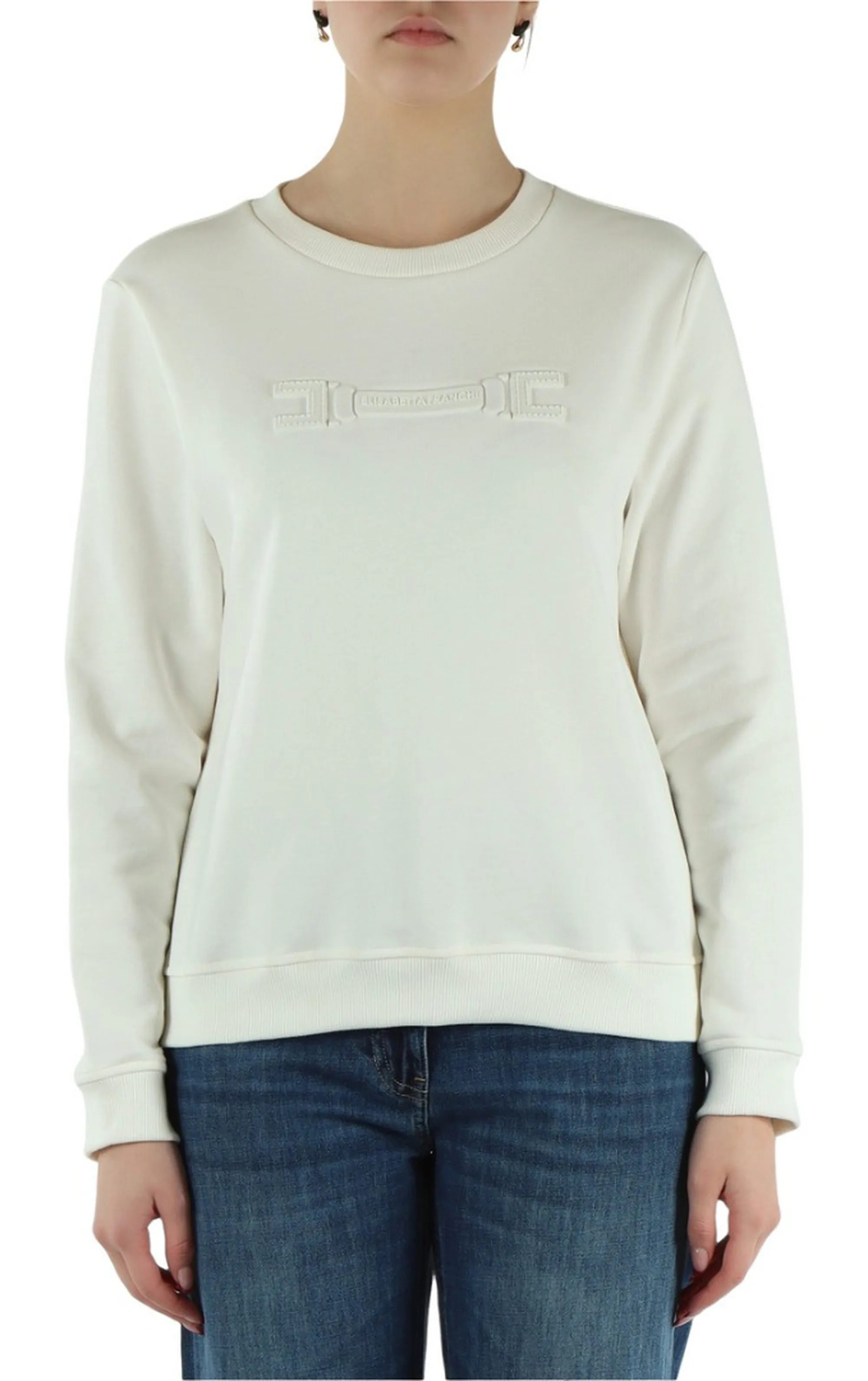 Elisabetta Franchi Felpa Con Applicazione Logo Sul Petto Avorio Md03P61E2 171526