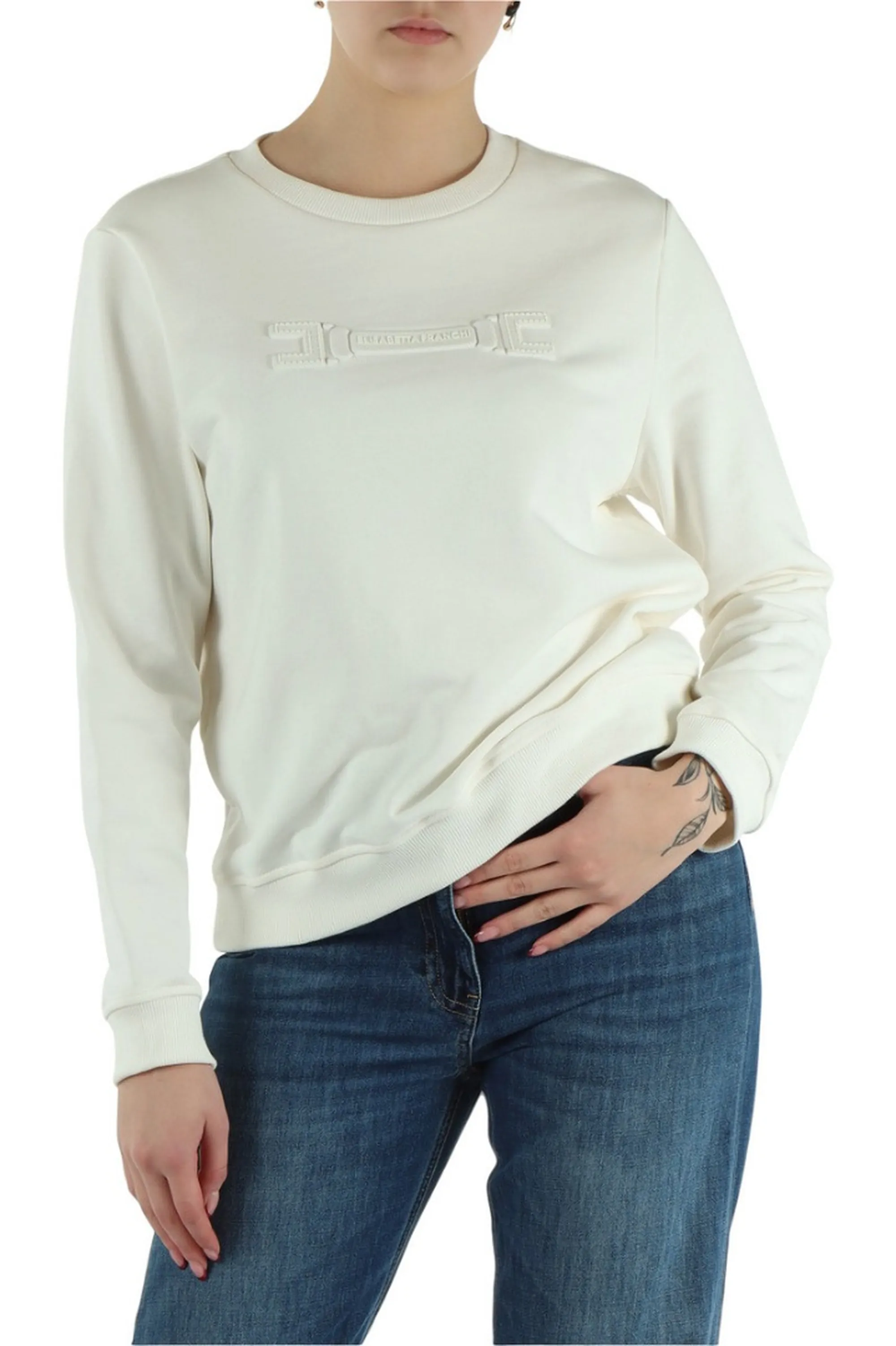Elisabetta Franchi Felpa Con Applicazione Logo Sul Petto Avorio Md03P61E2 171528