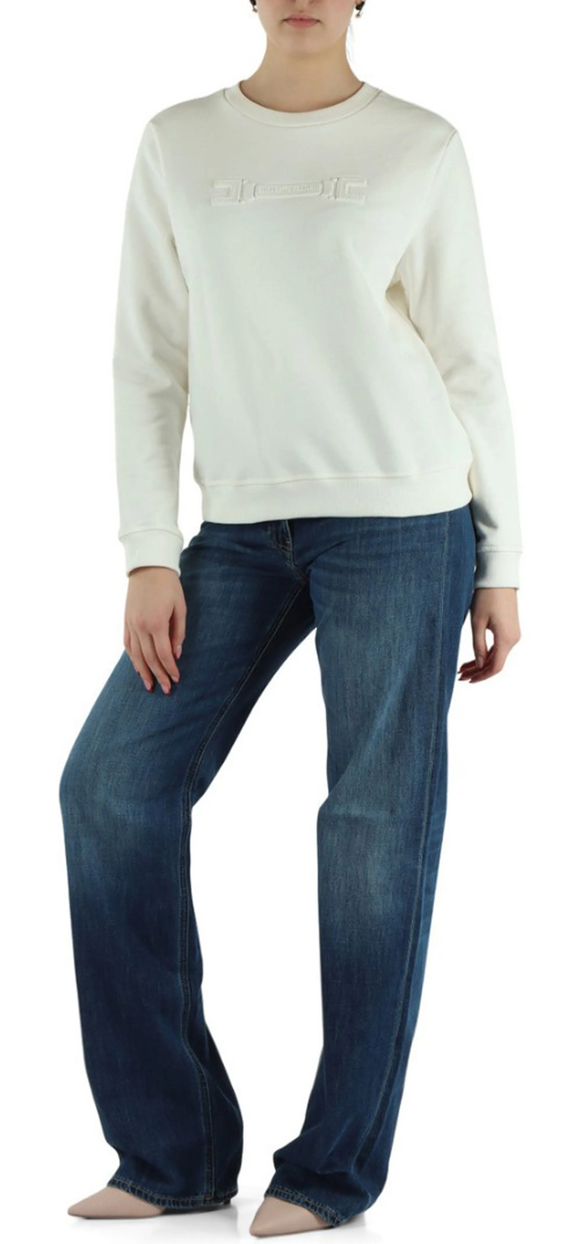 Elisabetta Franchi Felpa Con Applicazione Logo Sul Petto Avorio Md03P61E2 178091