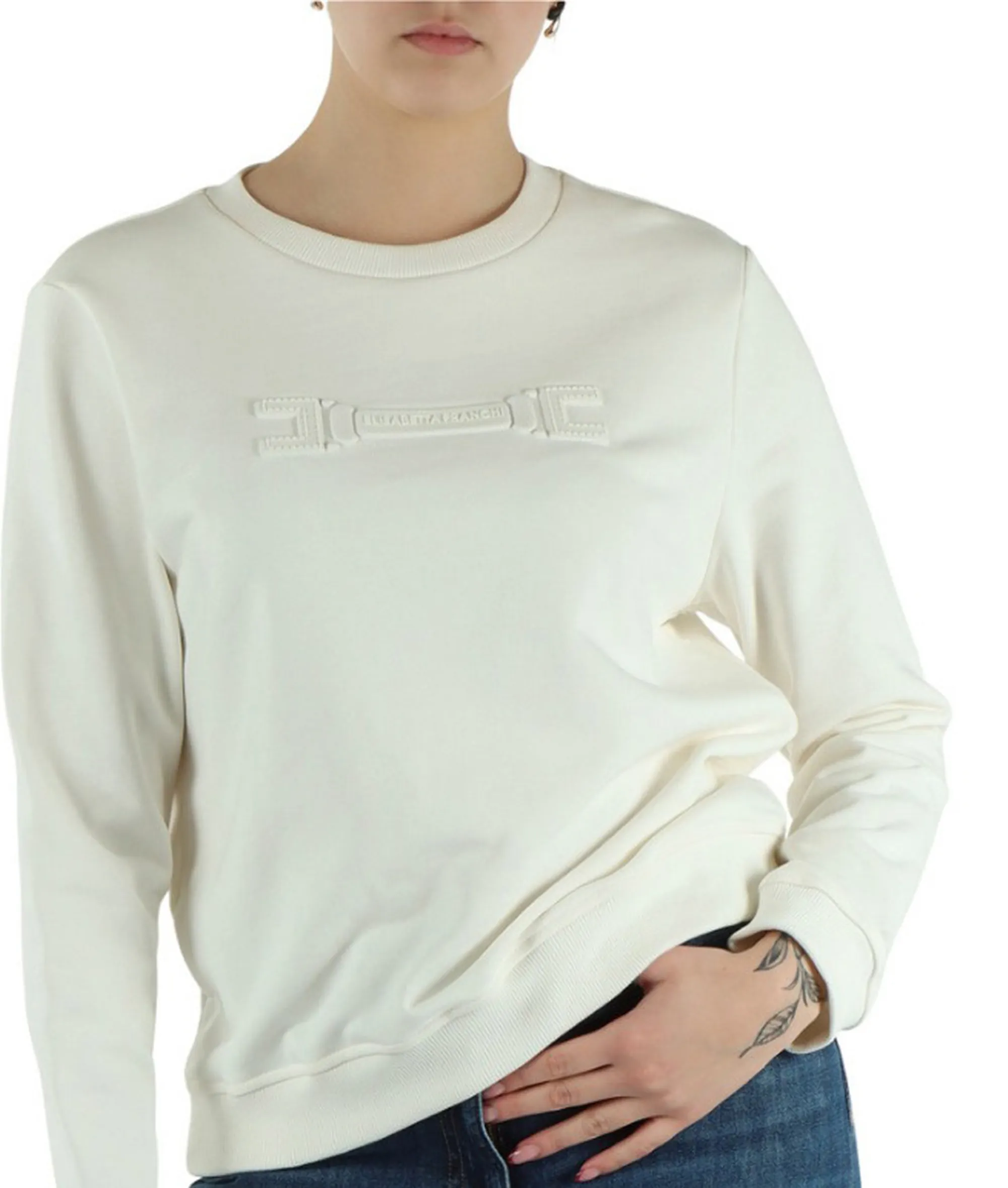 Elisabetta Franchi Felpa Con Applicazione Logo Sul Petto Avorio Md03P61E2 178092