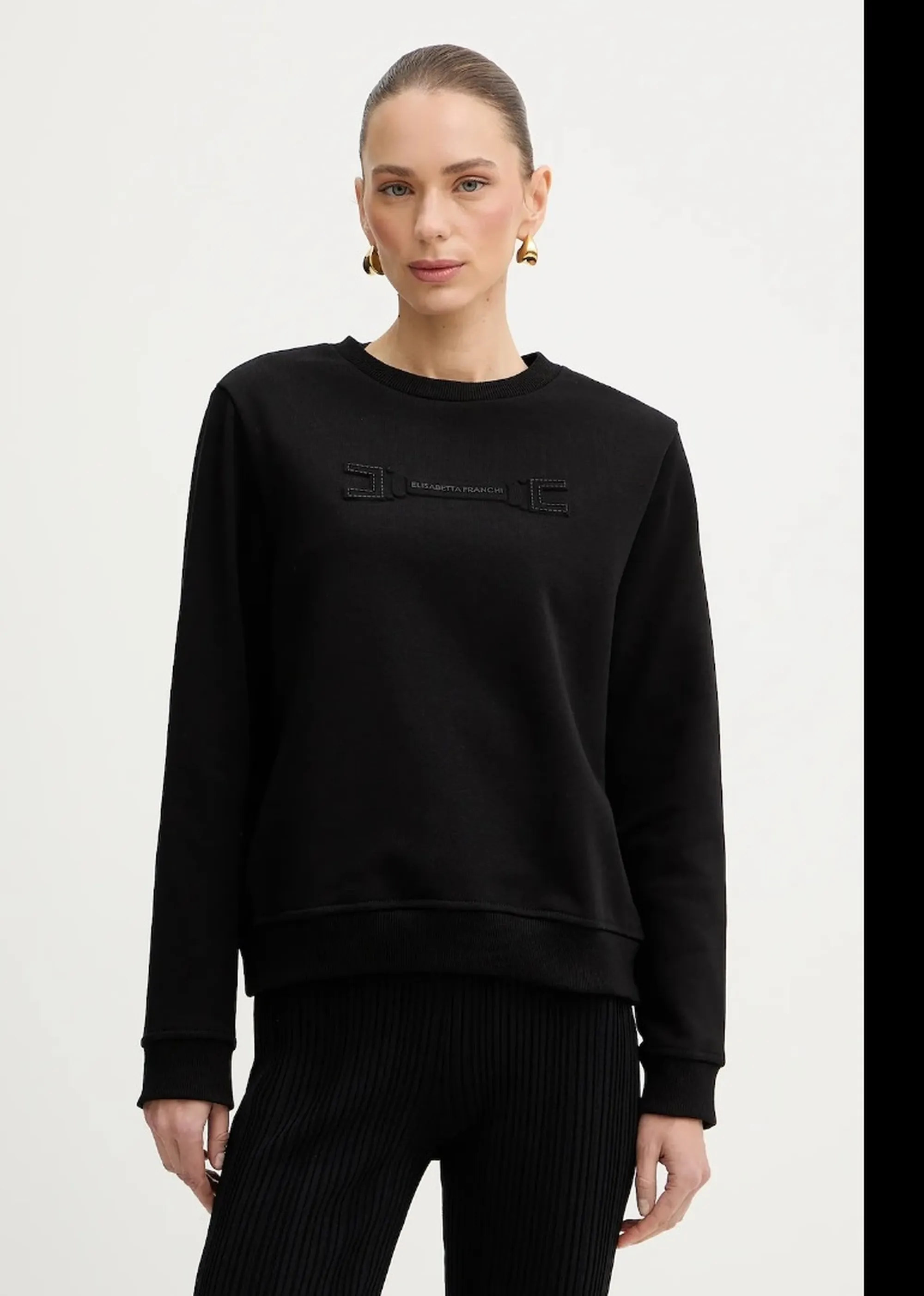 Elisabetta Franchi Felpa Con Applicazione Logo Sul Petto Nero Md03P61E2 171521