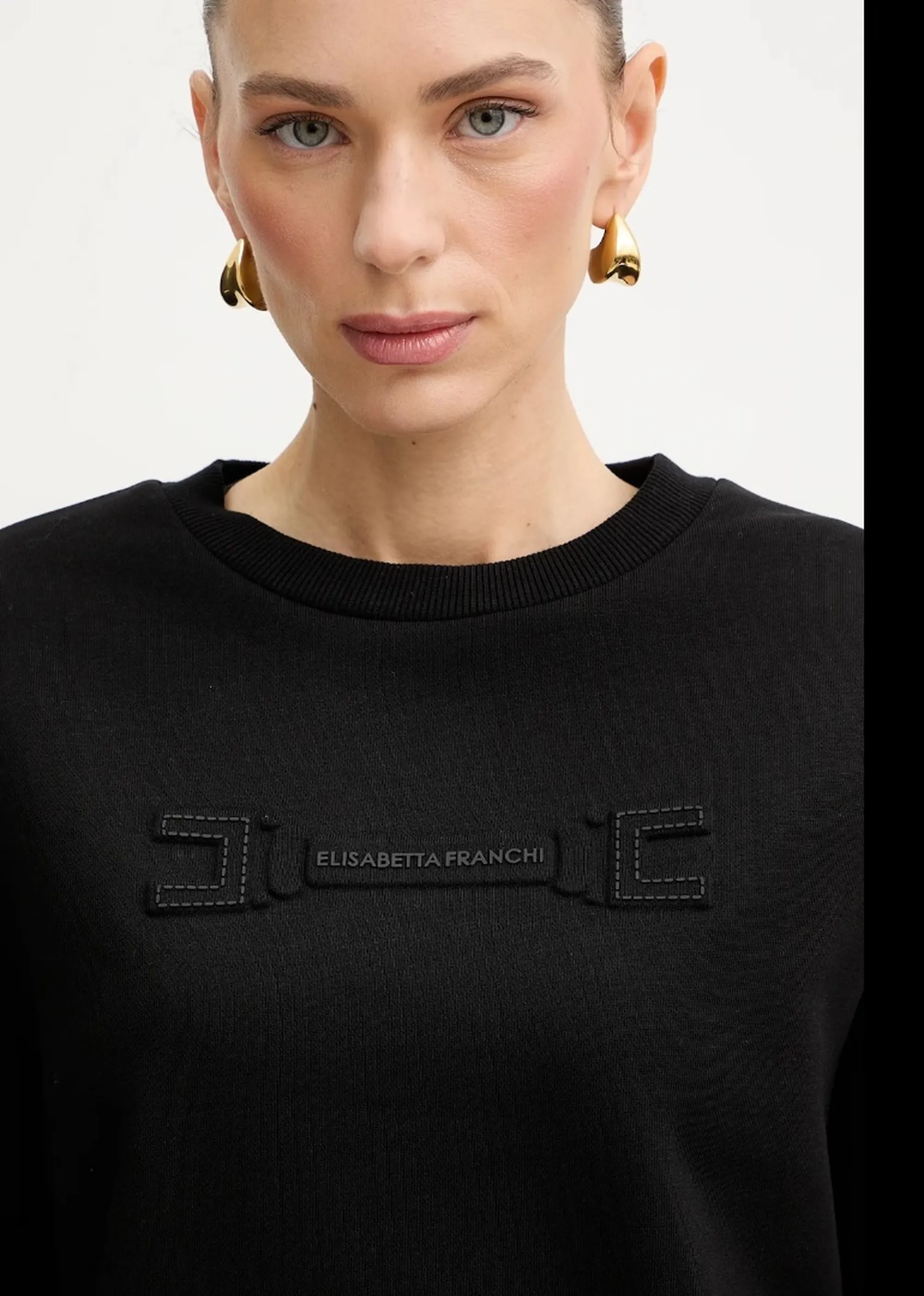 Elisabetta Franchi Felpa Con Applicazione Logo Sul Petto Nero Md03P61E2 171523