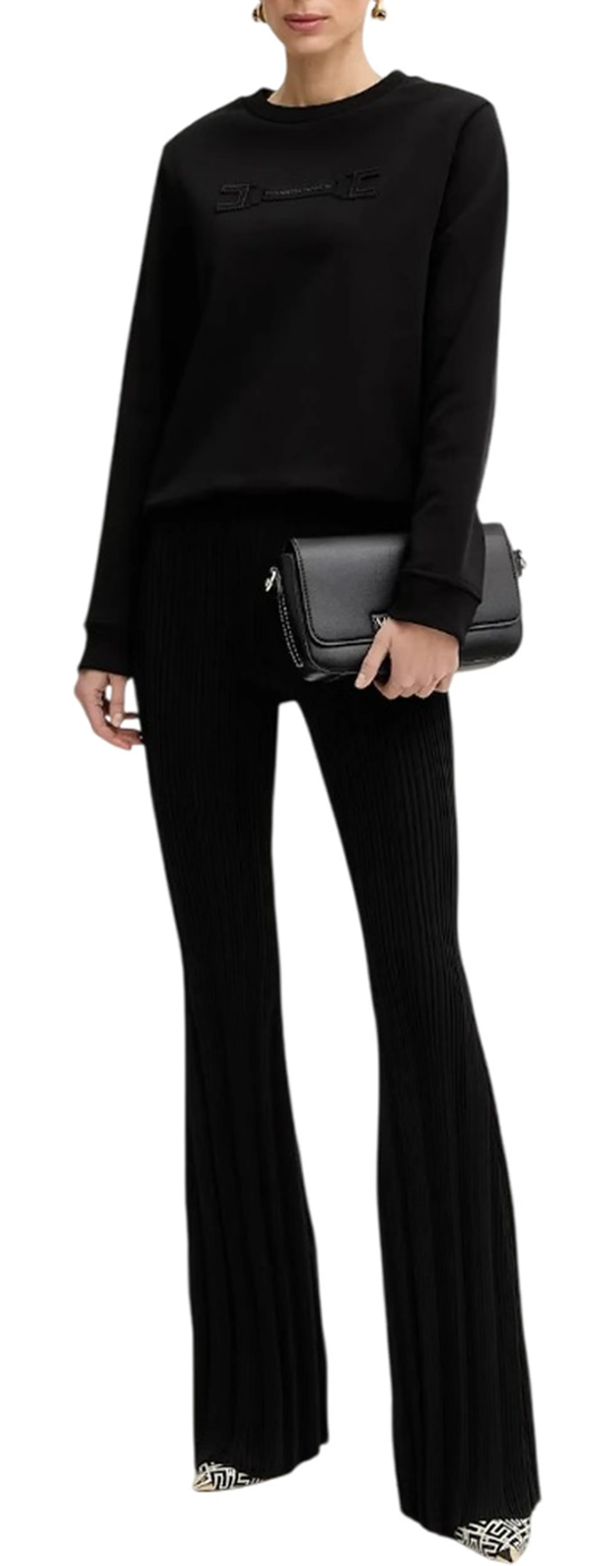 Elisabetta Franchi Felpa Con Applicazione Logo Sul Petto Nero Md03P61E2 178093