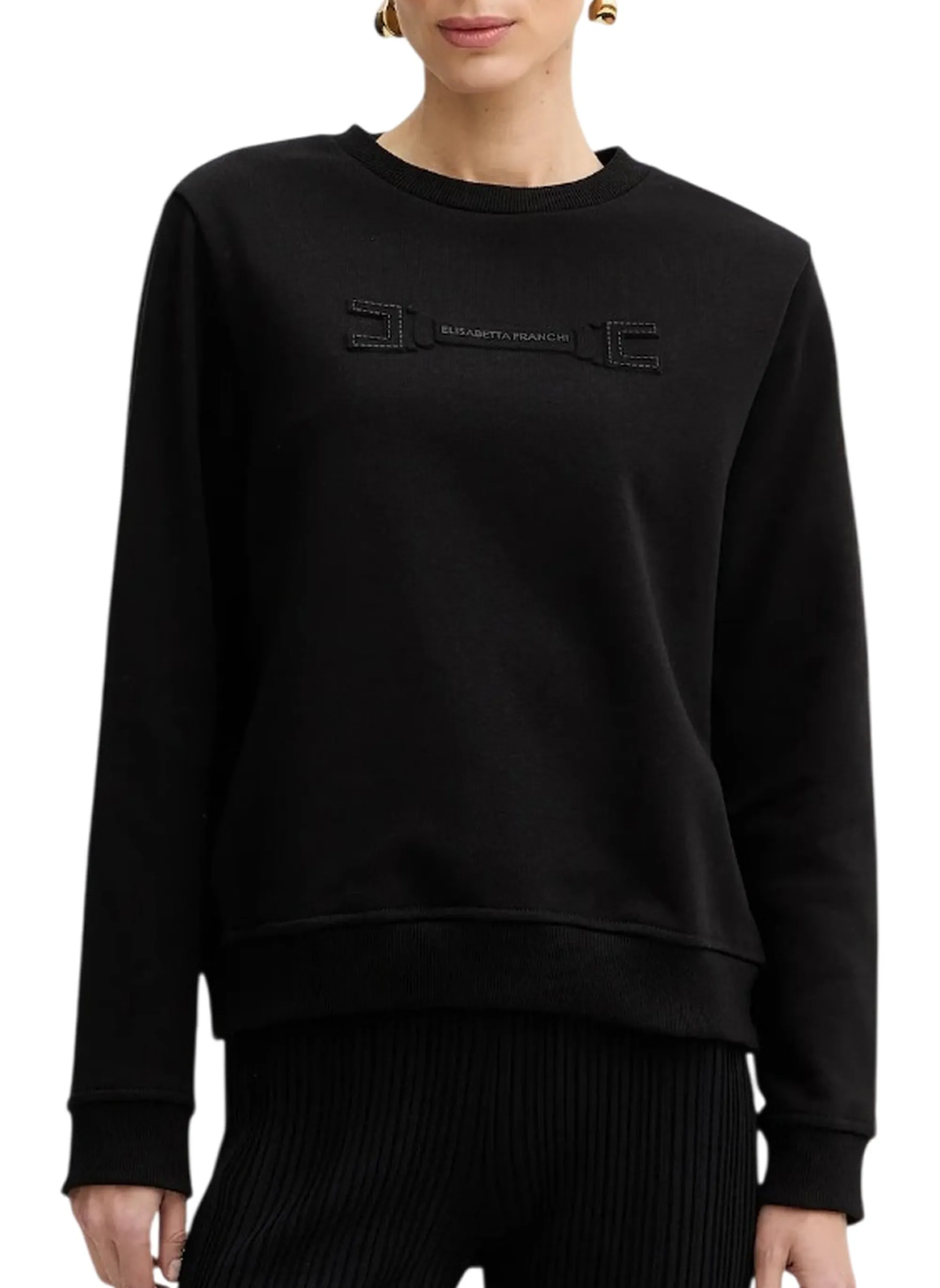 Elisabetta Franchi Felpa Con Applicazione Logo Sul Petto Nero Md03P61E2 178095