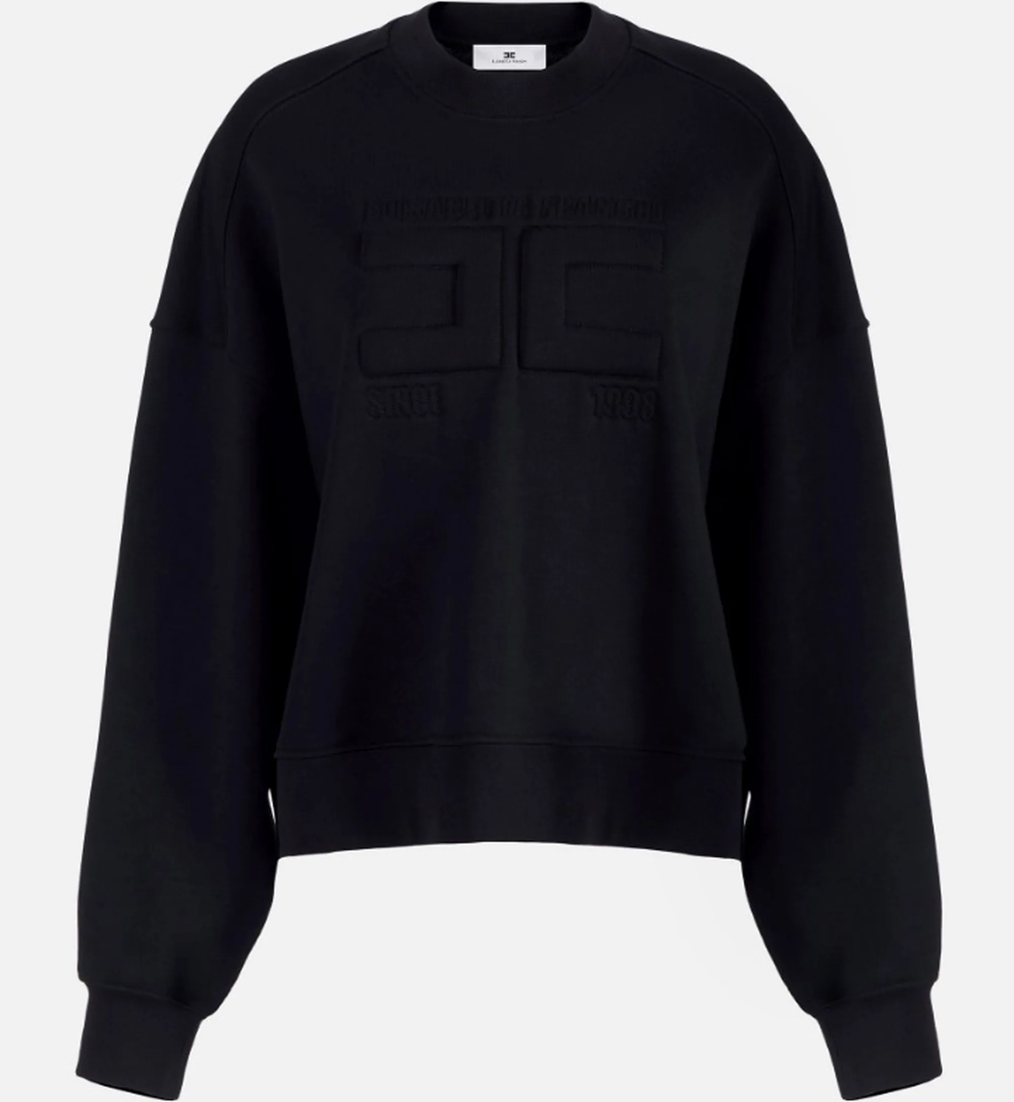 Elisabetta Franchi Felpa In Cotone Con Logo Embossed Nero Md02D61E2 171507