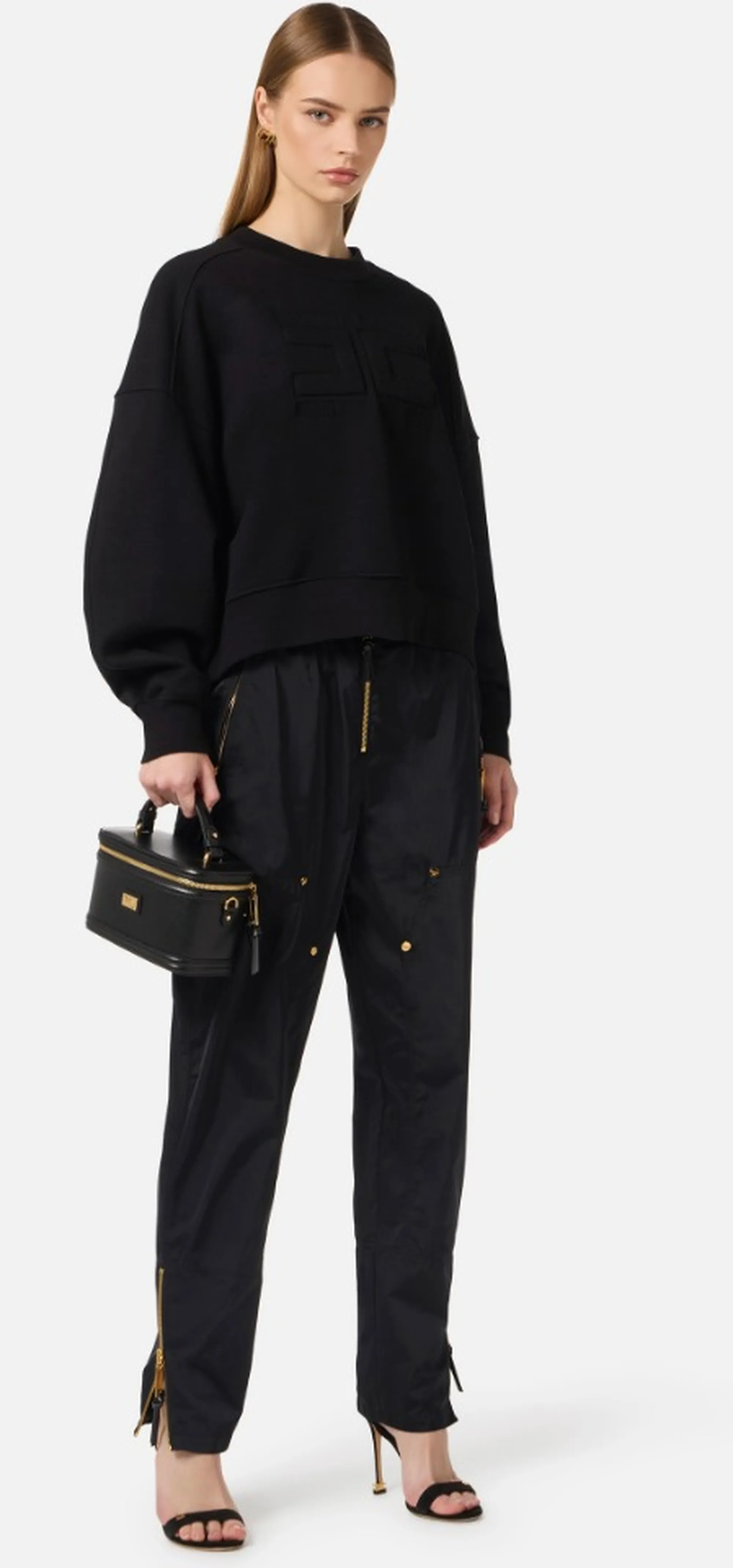 Elisabetta Franchi Felpa In Cotone Con Logo Embossed Nero Md02D61E2 171508