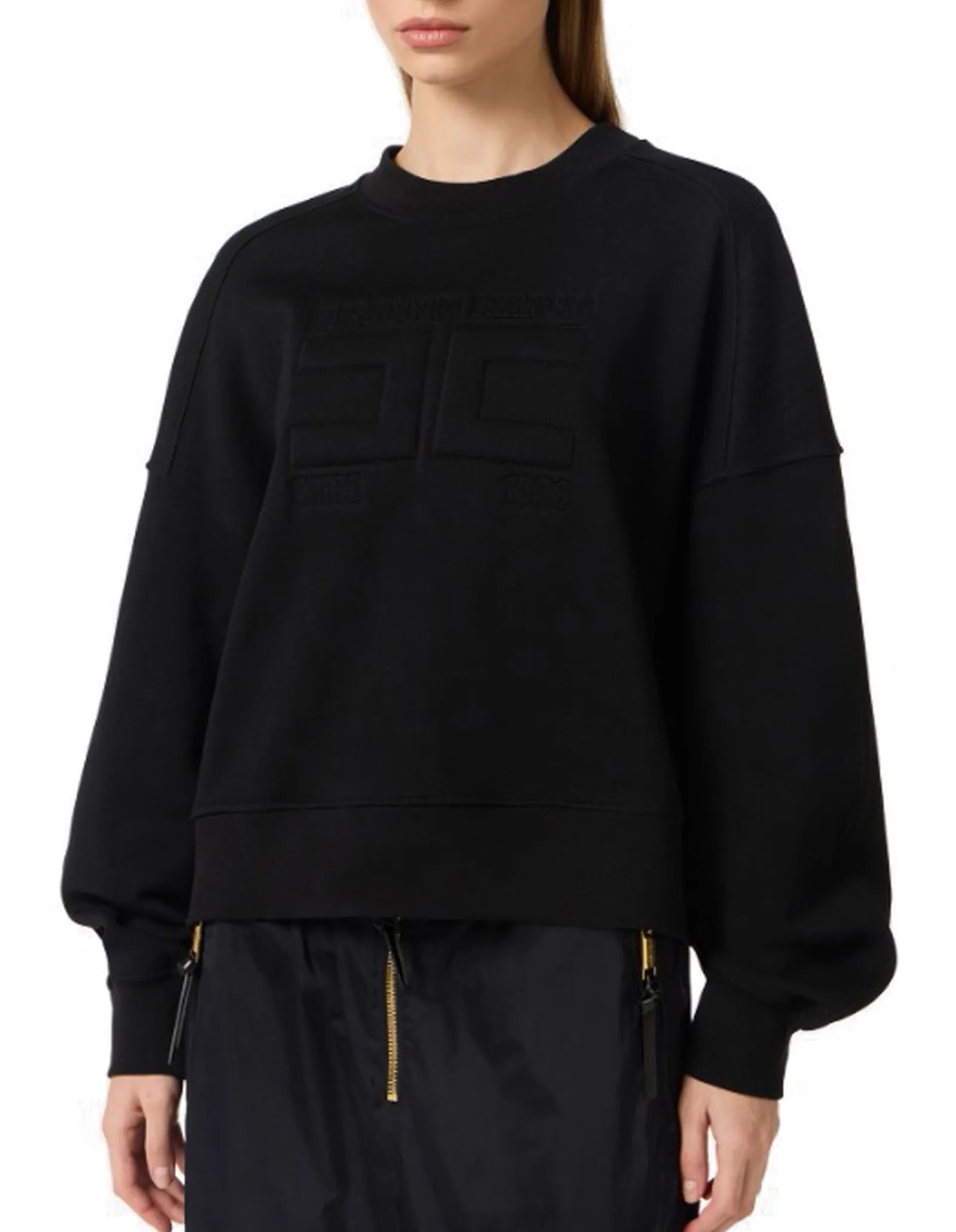 Elisabetta Franchi Felpa In Cotone Con Logo Embossed Nero Md02D61E2 178100