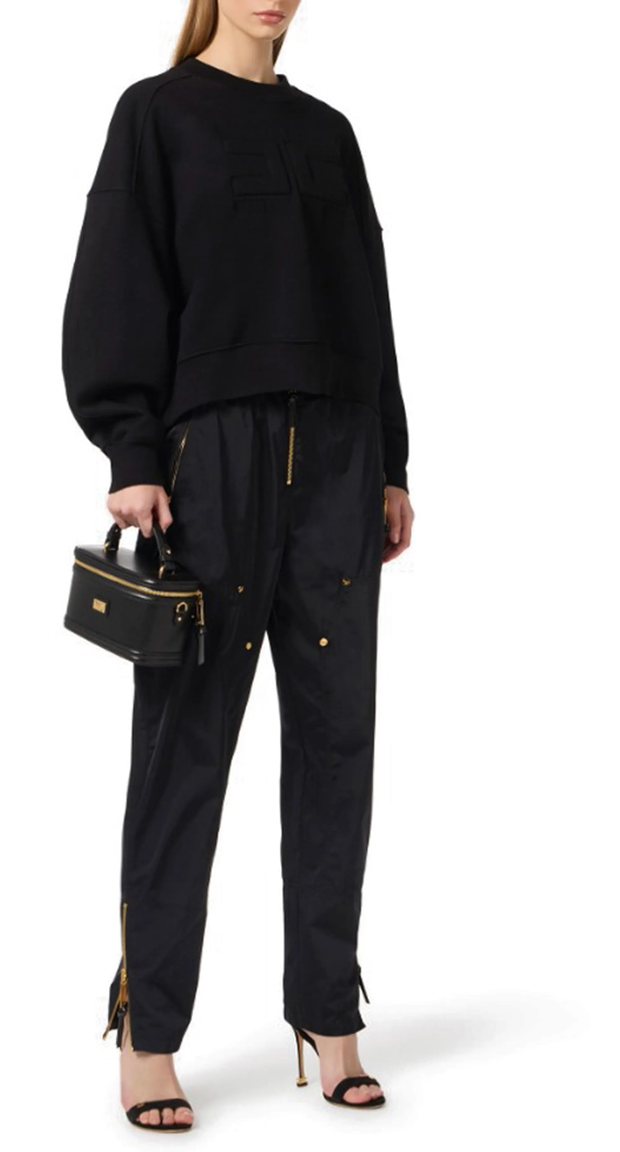 Elisabetta Franchi Felpa In Cotone Con Logo Embossed Nero Md02D61E2 178103