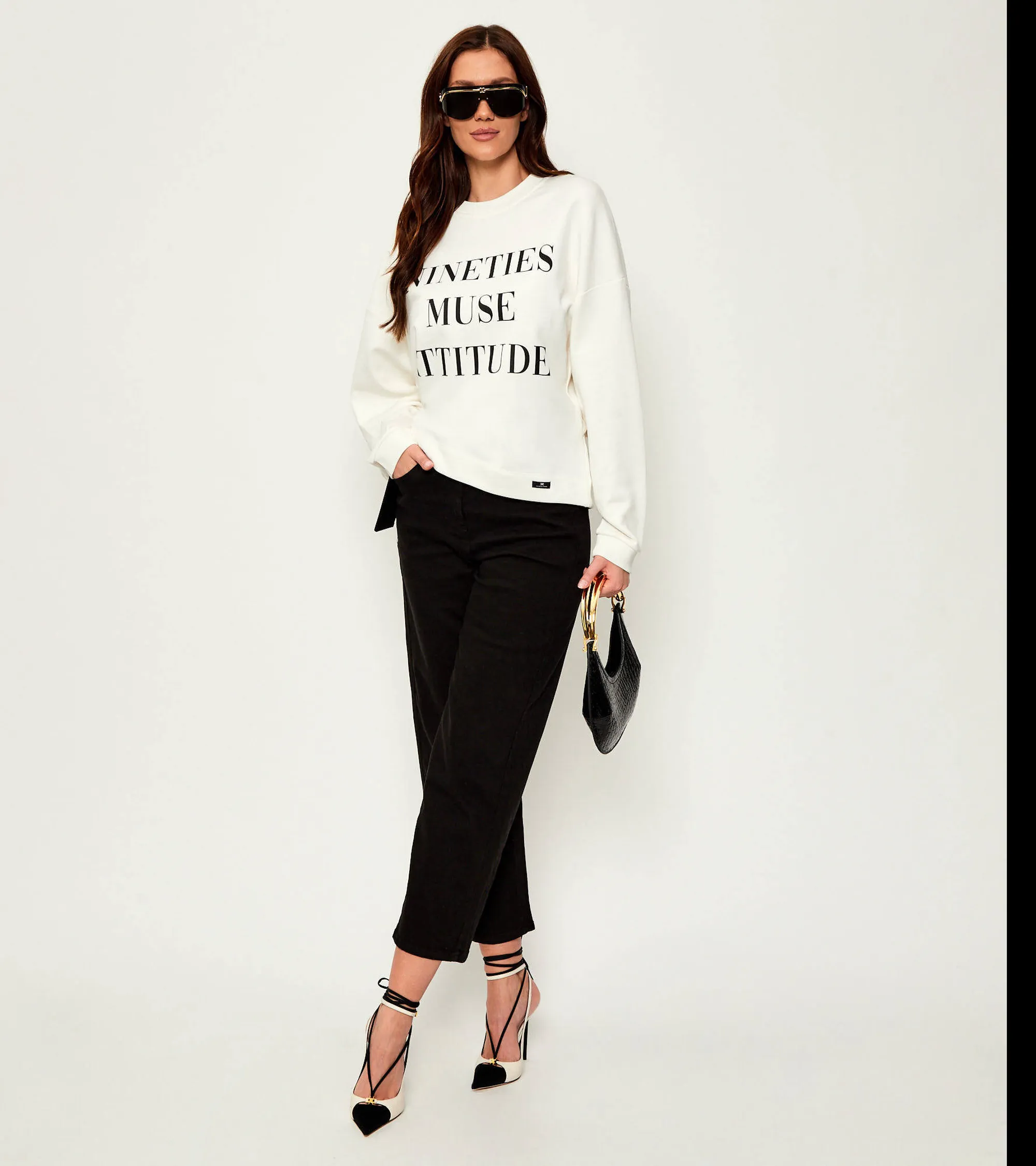 Elisabetta Franchi Felpa In Cotone  Con Stampa Lettering Gesso Md01D56E2 153300