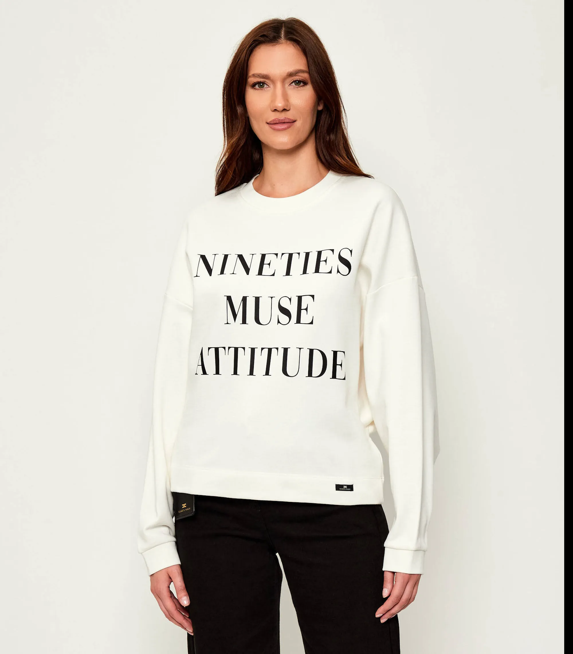 Elisabetta Franchi Felpa In Cotone  Con Stampa Lettering Gesso Md01D56E2 153301