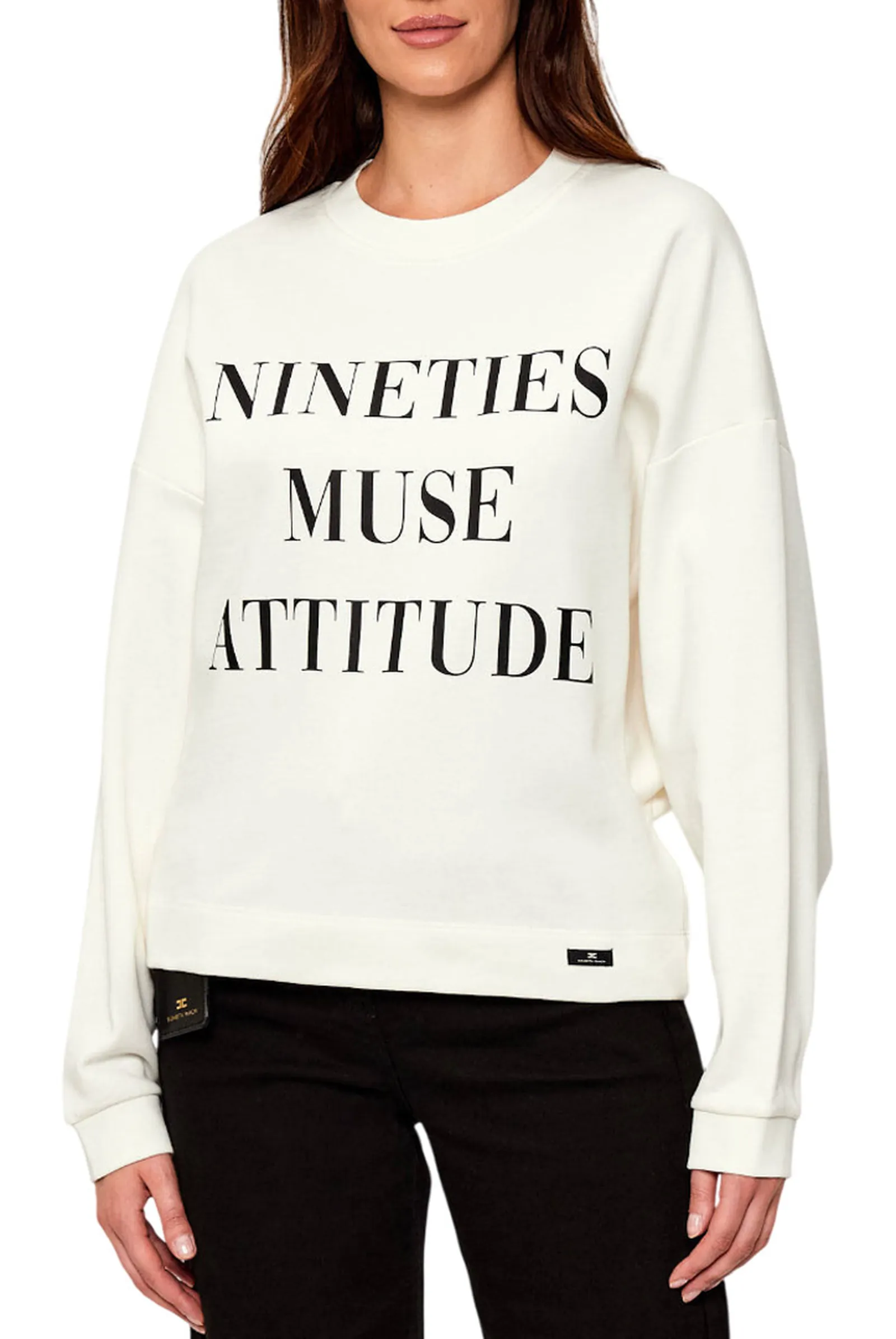 Elisabetta Franchi Felpa In Cotone  Con Stampa Lettering Gesso Md01D56E2 153603