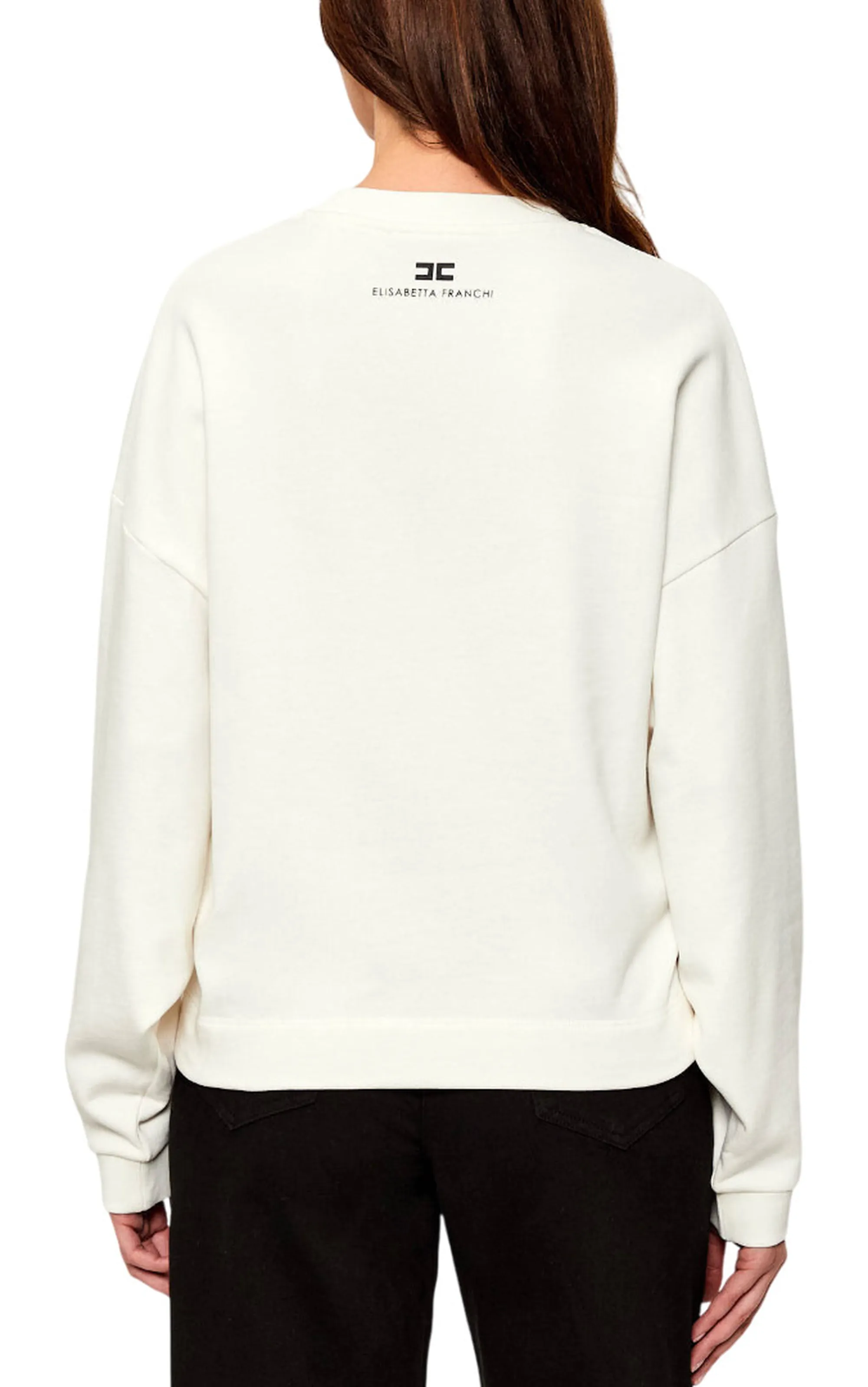 Elisabetta Franchi Felpa In Cotone  Con Stampa Lettering Gesso Md01D56E2 153604