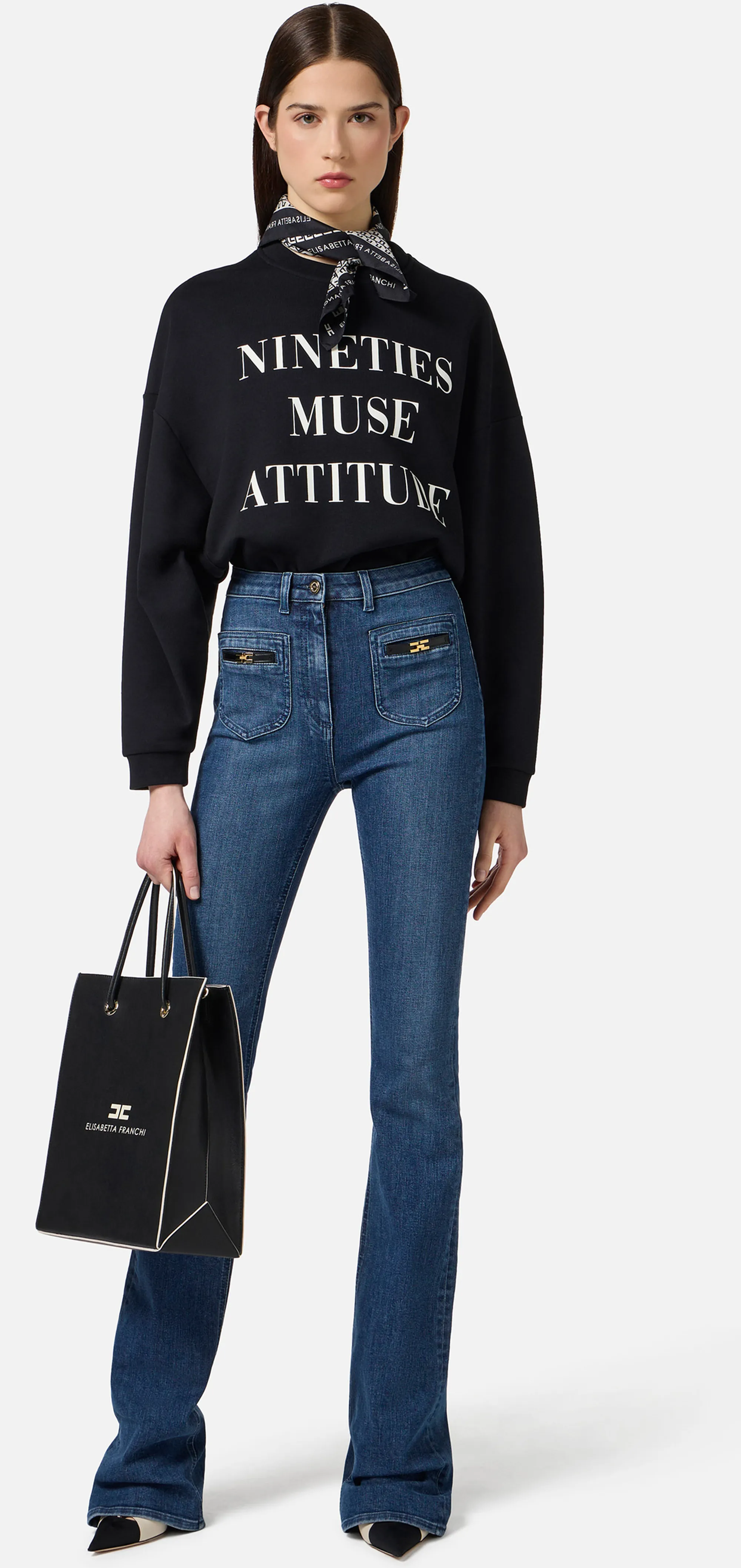 Elisabetta Franchi Felpa In Cotone  Con Stampa Lettering Nero Md01D56E2 153294