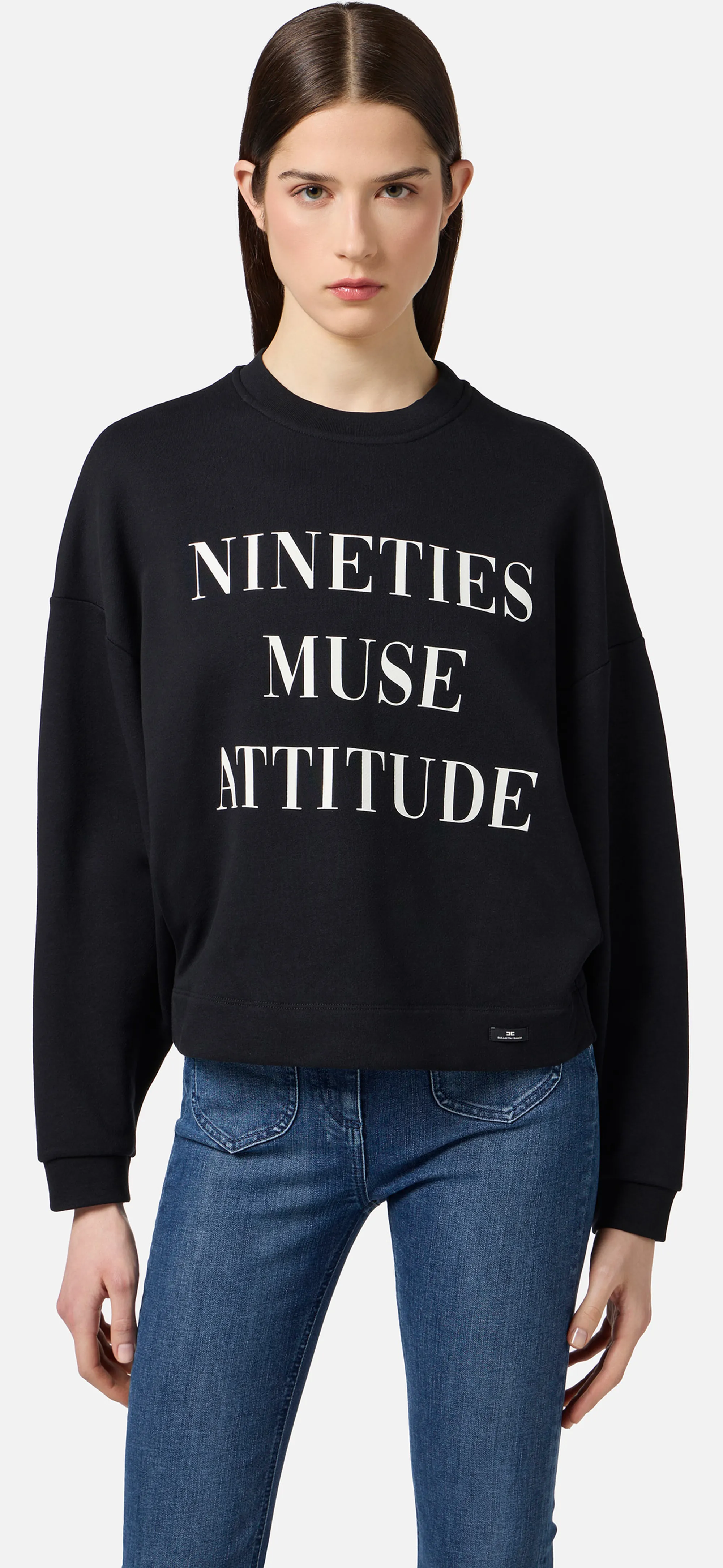 Elisabetta Franchi Felpa In Cotone  Con Stampa Lettering Nero Md01D56E2 153295