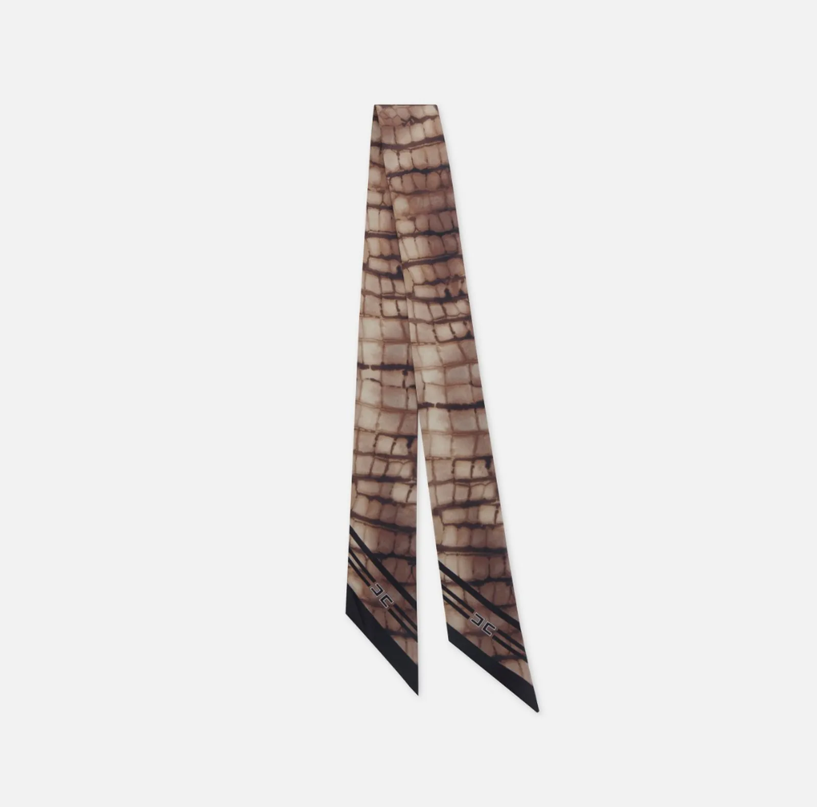 Elisabetta Franchi Foulard In Twill Di Seta Con Stampa Alligatore Cacao Fo23L61E2 172239