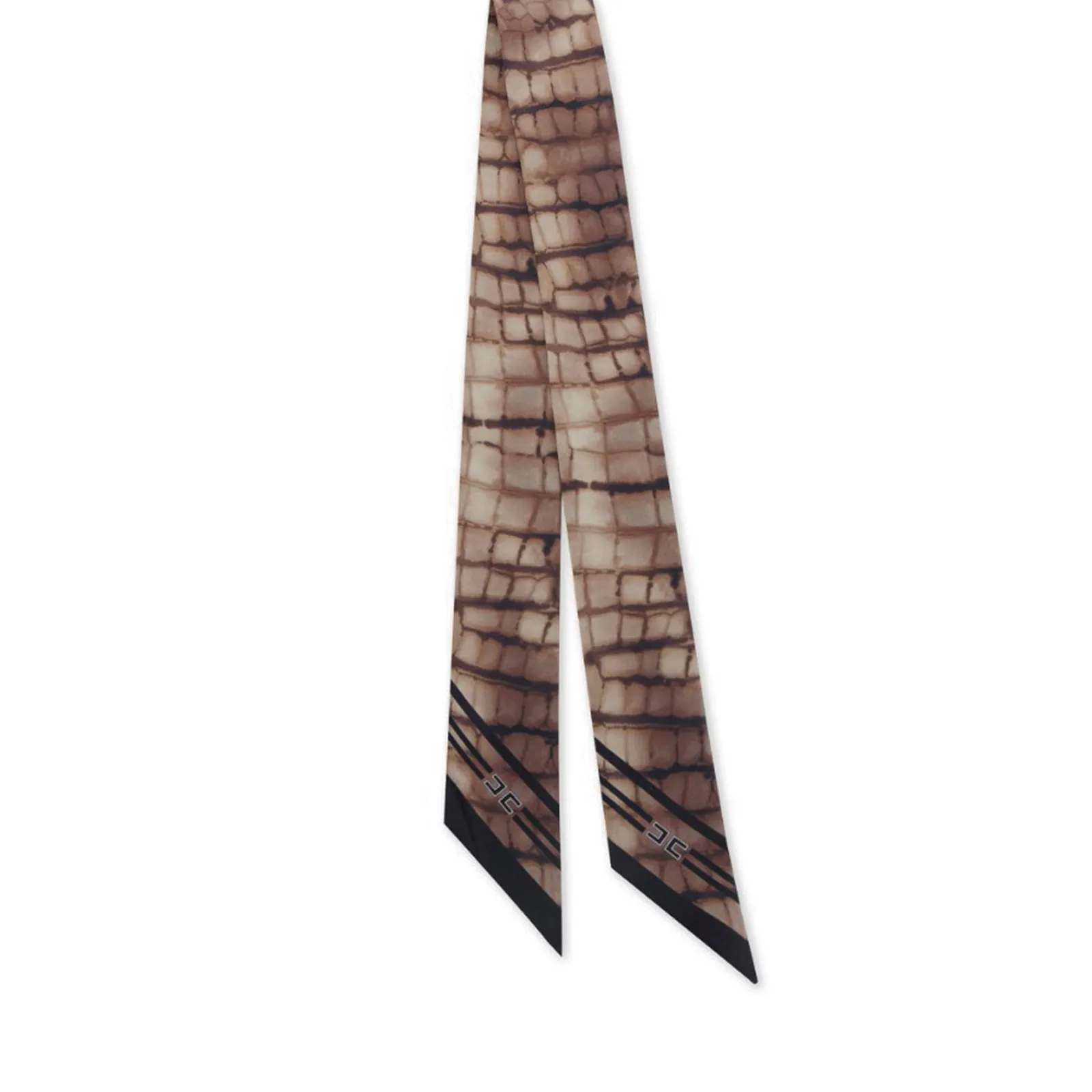Elisabetta Franchi Foulard In Twill Di Seta Con Stampa Alligatore Cacao Fo23L61E2 179787