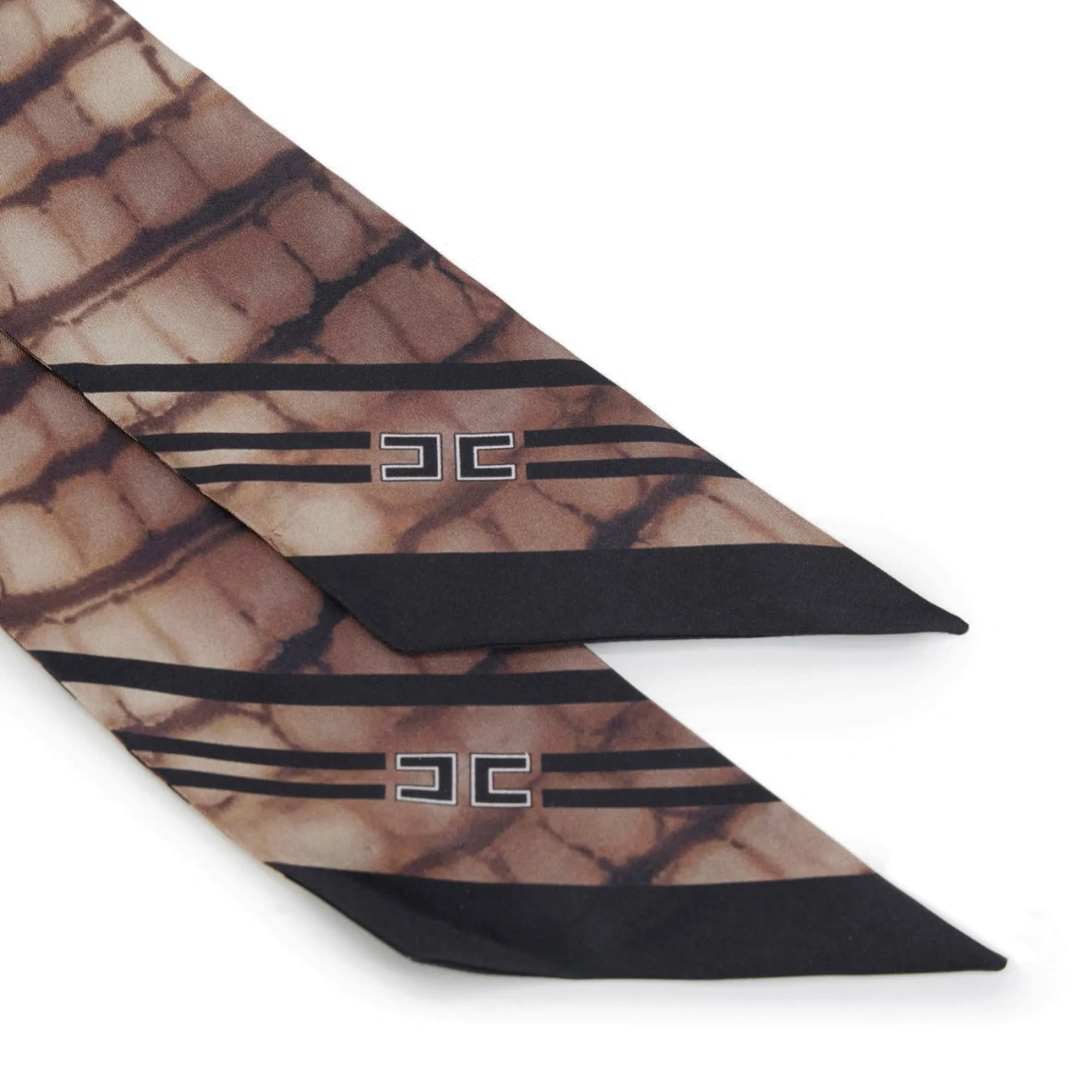 Elisabetta Franchi Foulard In Twill Di Seta Con Stampa Alligatore Cacao Fo23L61E2 179788