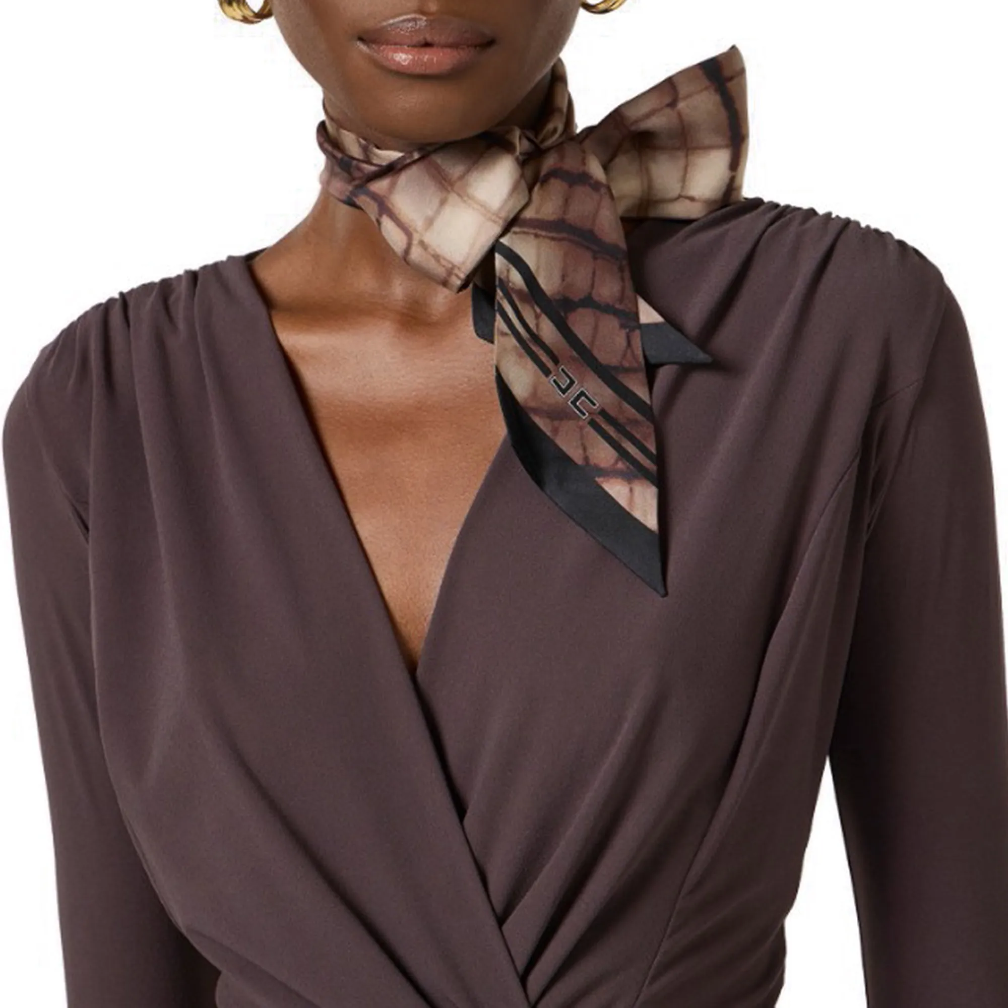 Elisabetta Franchi Foulard In Twill Di Seta Con Stampa Alligatore Cacao Fo23L61E2 179789