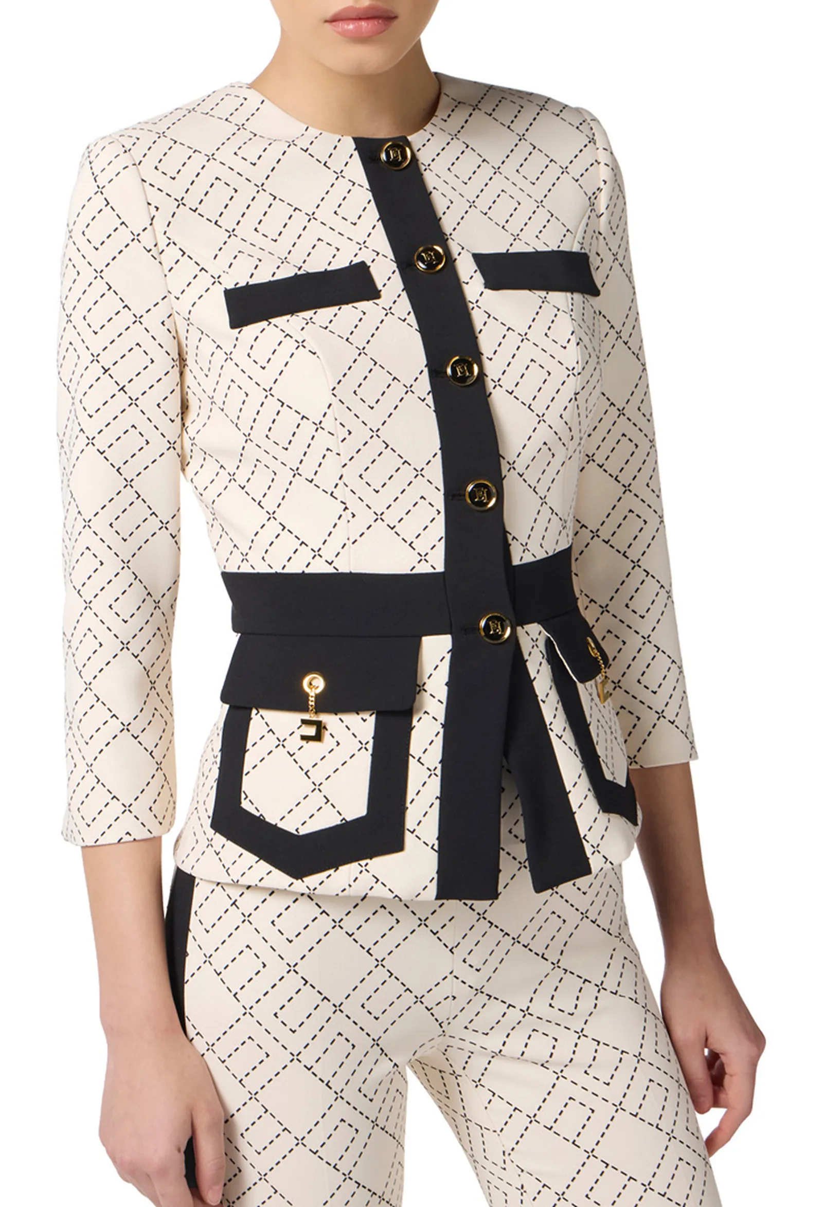 Elisabetta Franchi Giacca Bi Color In Doppio Crepe Gis0156E2 153678