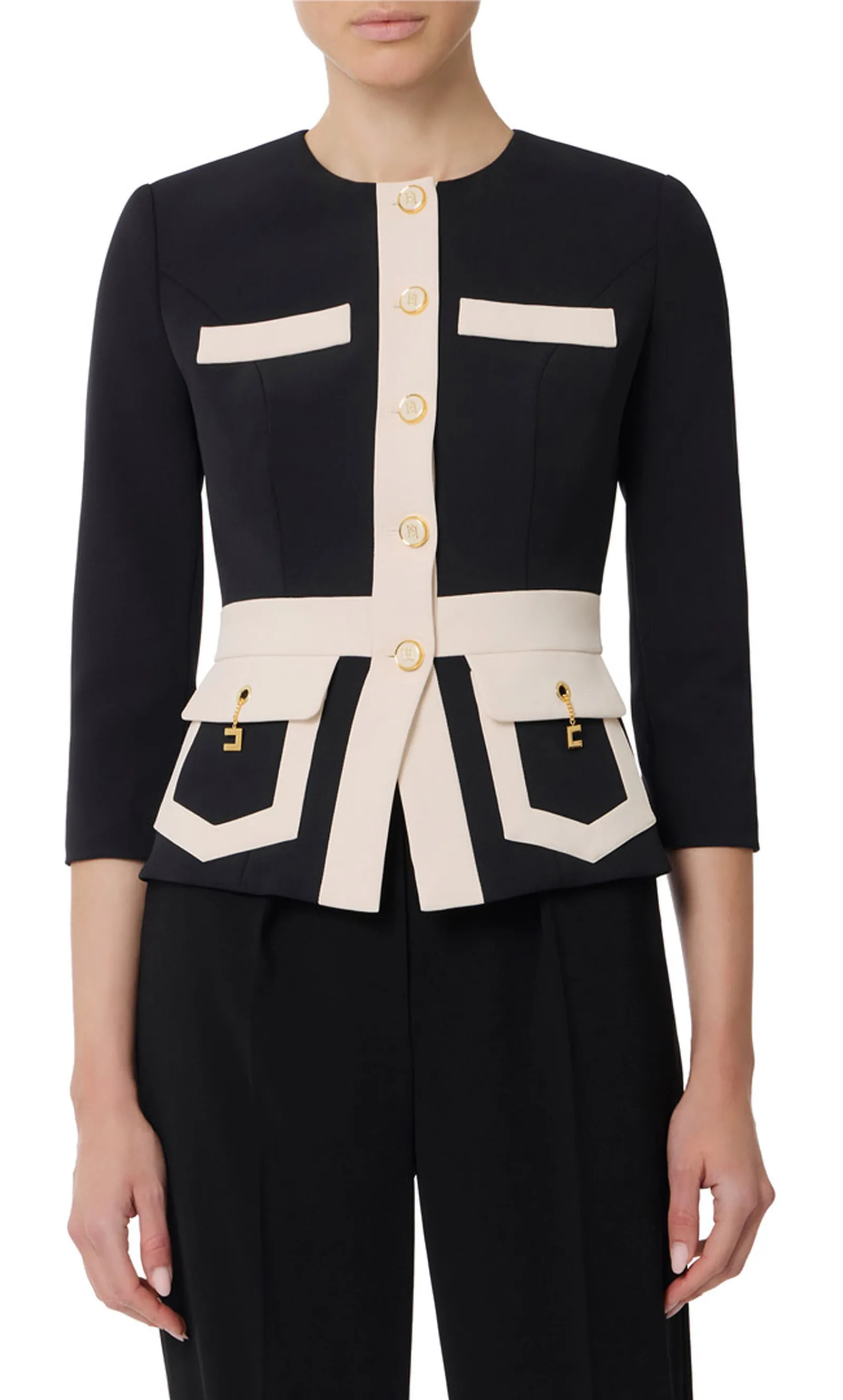 Elisabetta Franchi Giacca Color Bloch In Doppio Crepe Git0156E2 153672