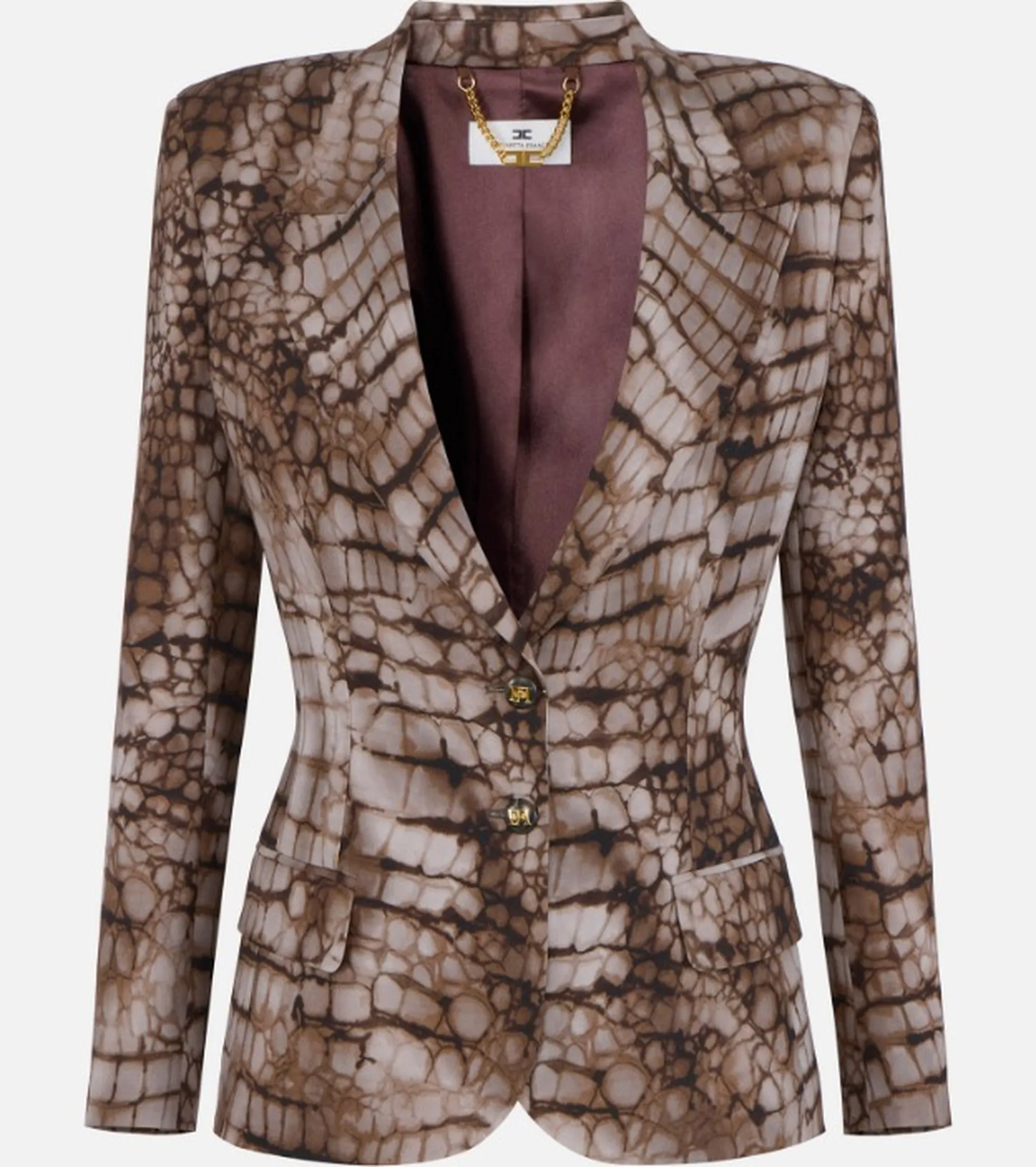 Elisabetta Franchi Giacca In Crepe Con Stampa Alligatore Cacao Gi20761E2 171494