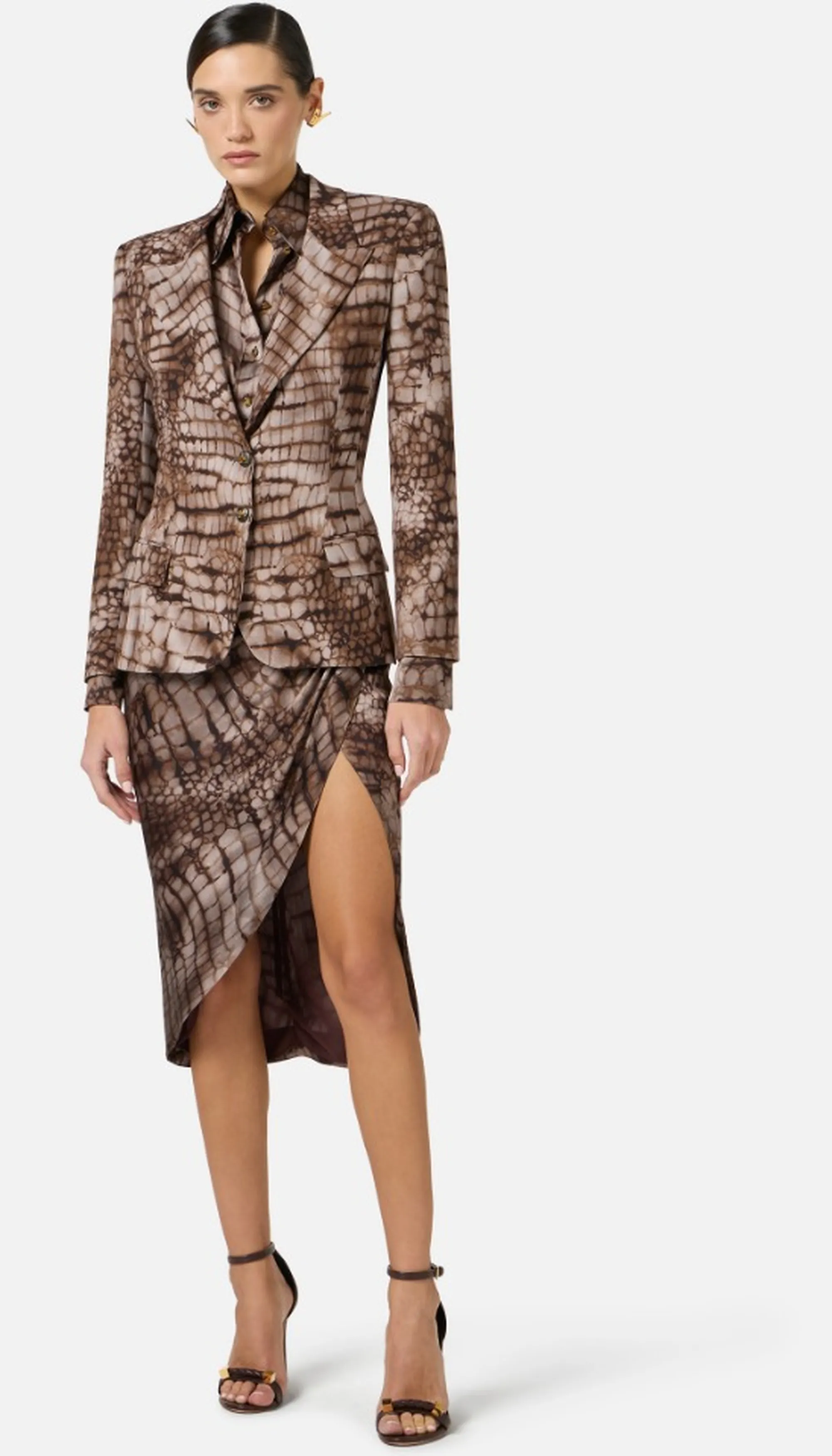 Elisabetta Franchi Giacca In Crepe Con Stampa Alligatore Cacao Gi20761E2 171495