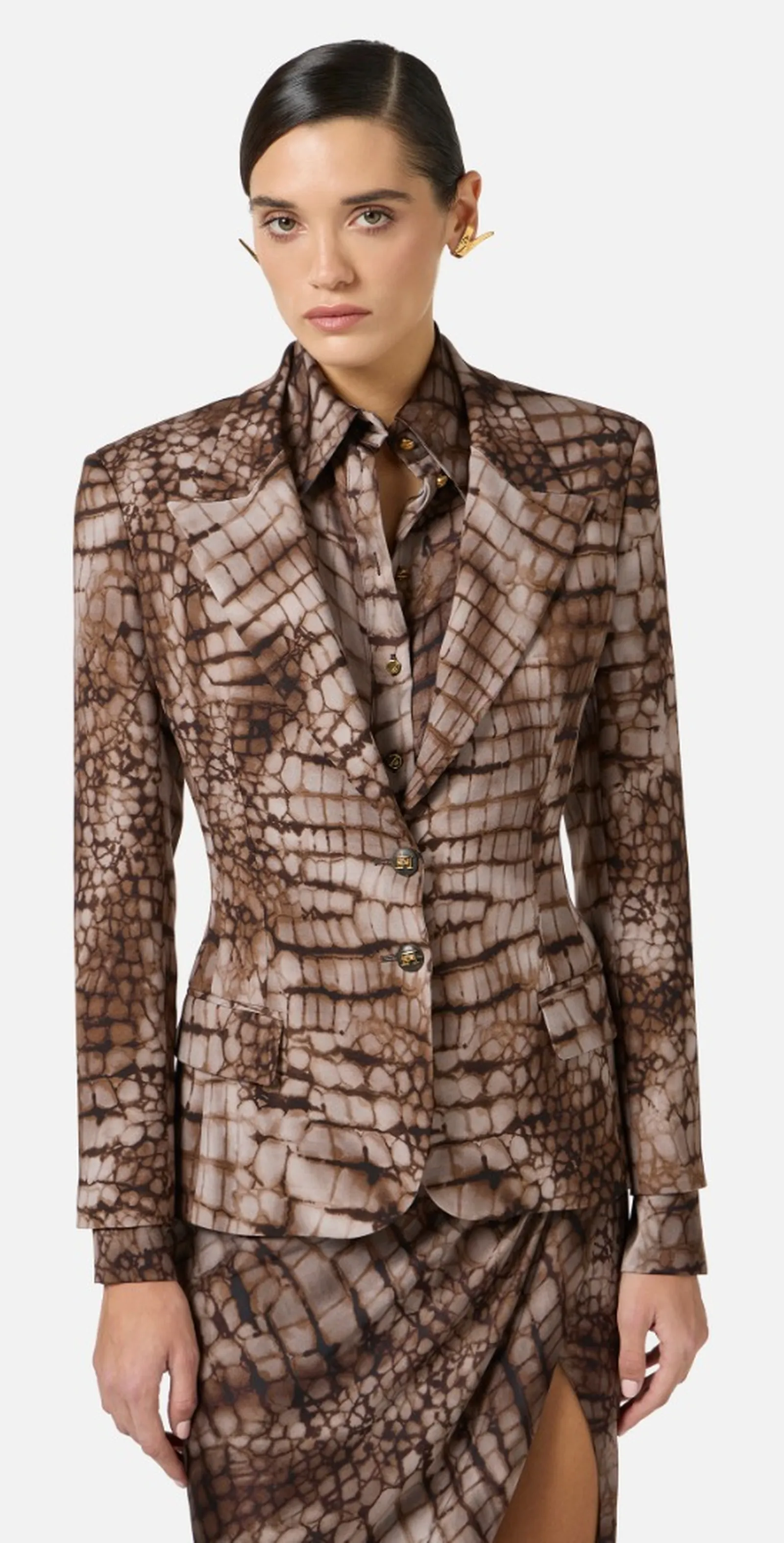 Elisabetta Franchi Giacca In Crepe Con Stampa Alligatore Cacao Gi20761E2 171496