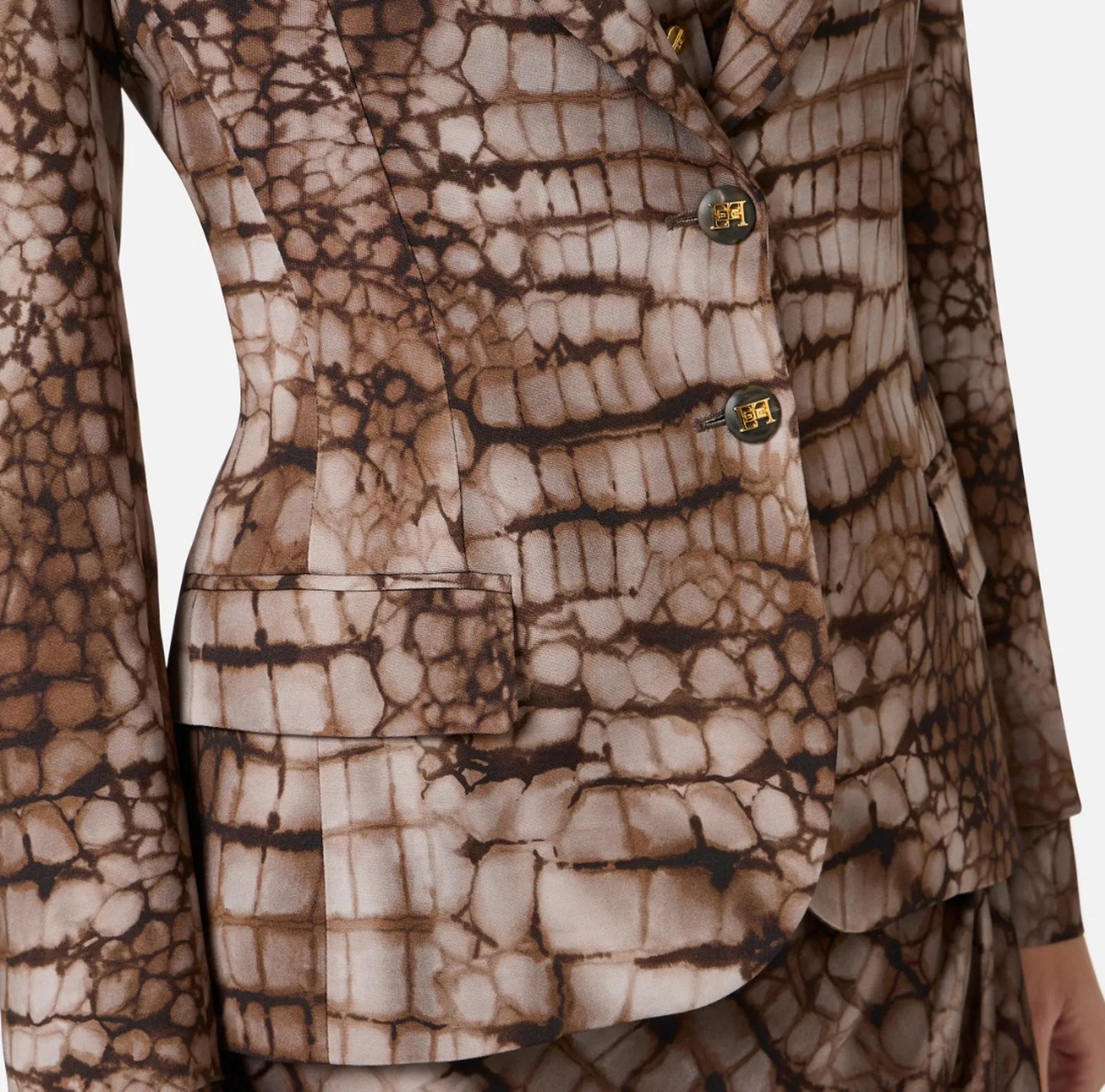 Elisabetta Franchi Giacca In Crepe Con Stampa Alligatore Cacao Gi20761E2 171500